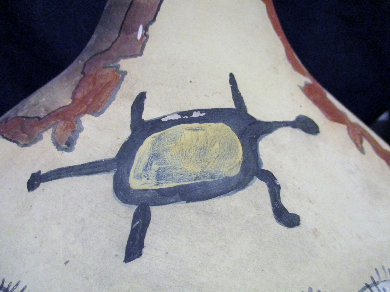 1990s Large Acoma Pottery Jar Signed Maer With Polychrome People, Stork and Frog - 10