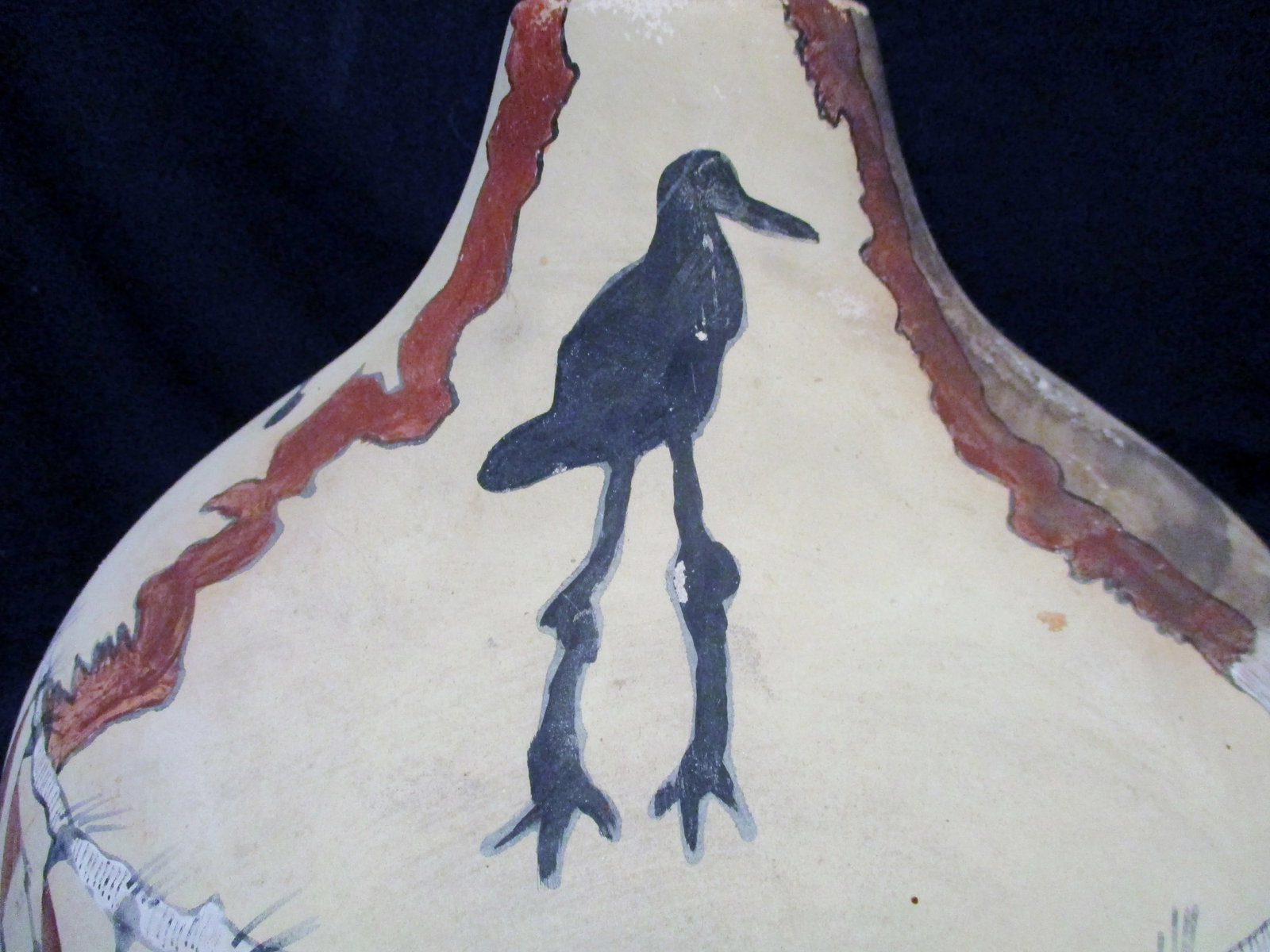 1990s Large Acoma Pottery Jar Signed Maer With Polychrome People, Stork and Frog - 11
