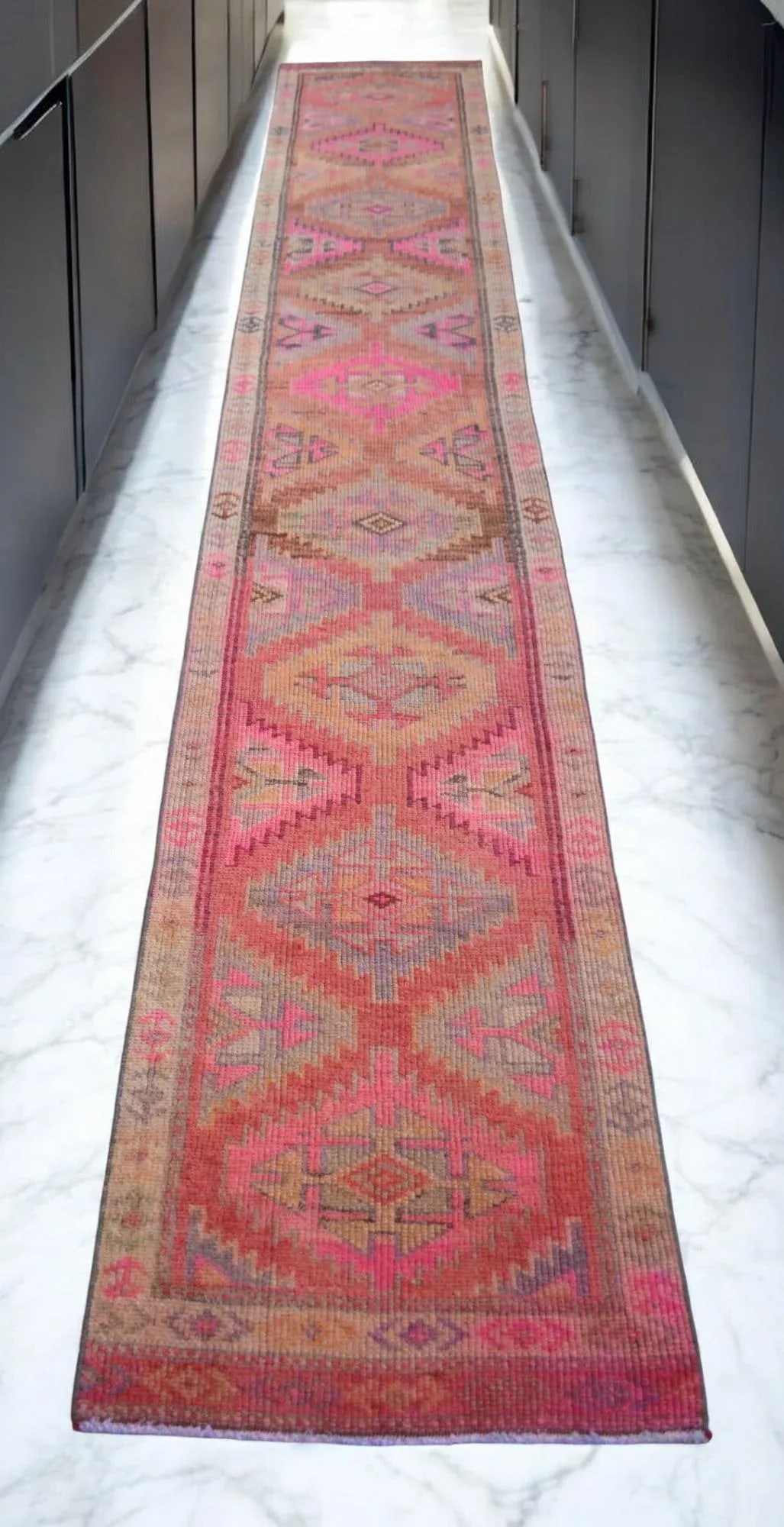 Distressed Oushak Hand Knotted Runner - 2"²2"³ × 13"²4"³ - 3