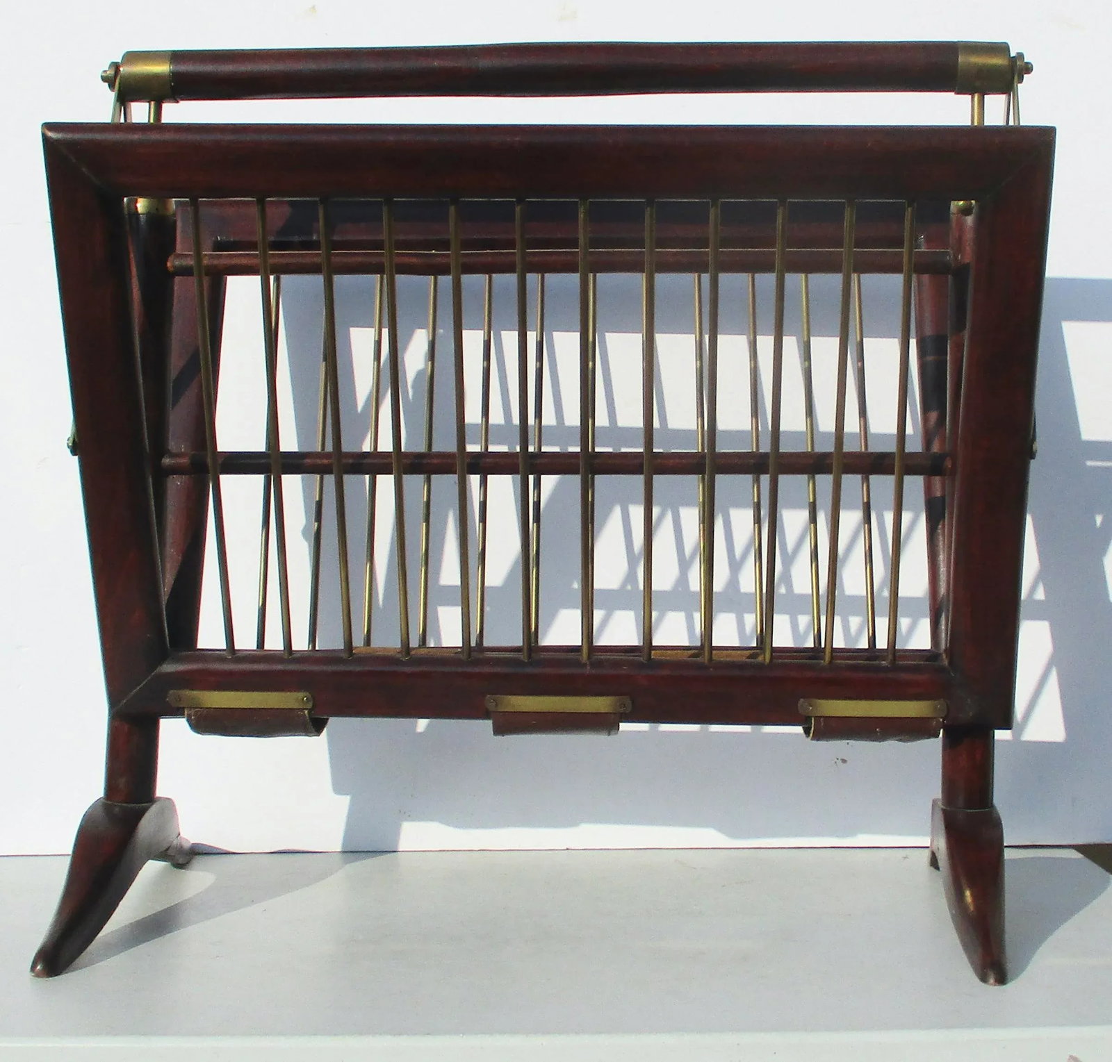 C. 1950s Cesare Lacca Design Mahogany and Brass Magazine Rack - 10