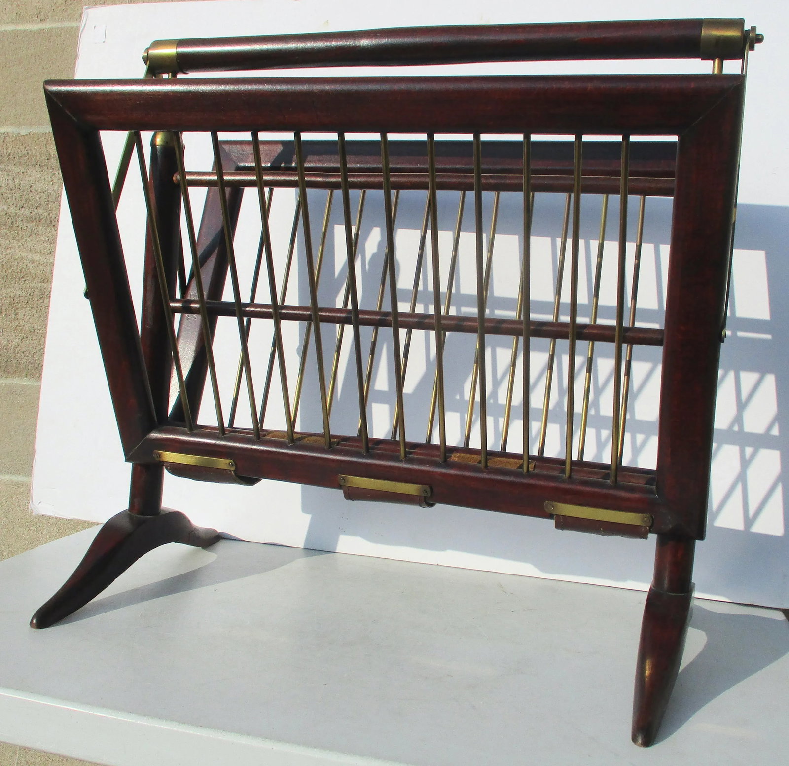 C. 1950s Cesare Lacca Design Mahogany and Brass Magazine Rack - 12