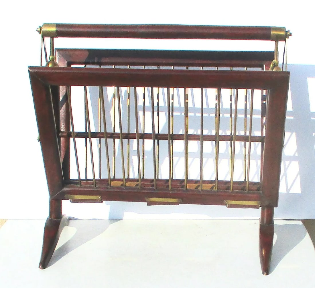C. 1950s Cesare Lacca Design Mahogany and Brass Magazine Rack - 2