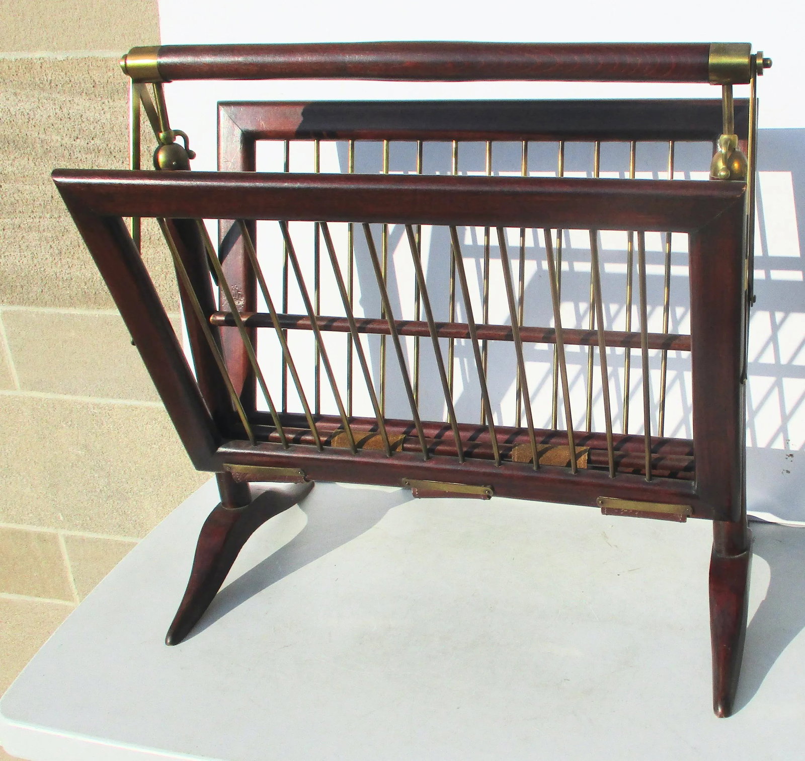 C. 1950s Cesare Lacca Design Mahogany and Brass Magazine Rack - 4
