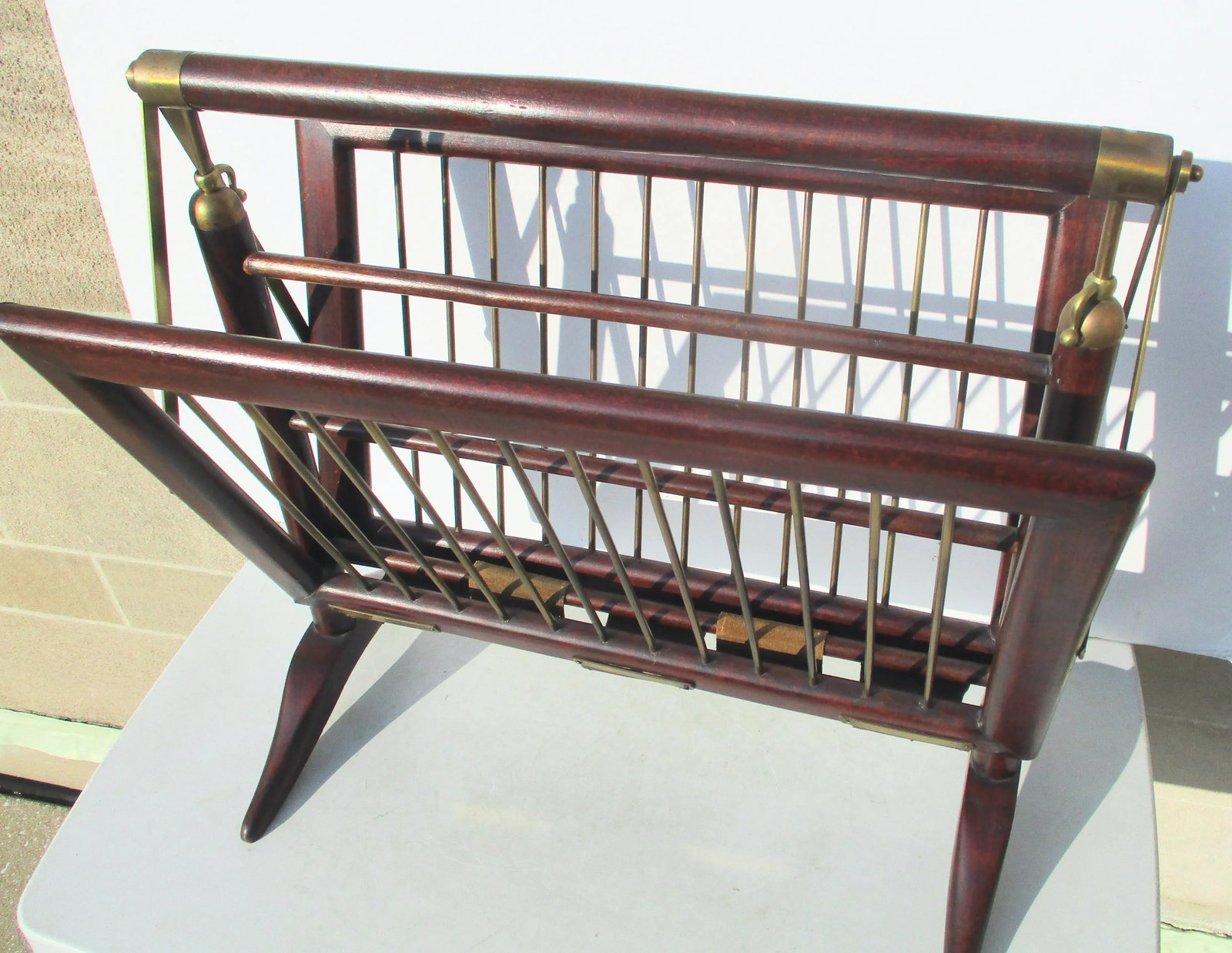 C. 1950s Cesare Lacca Design Mahogany and Brass Magazine Rack - 5