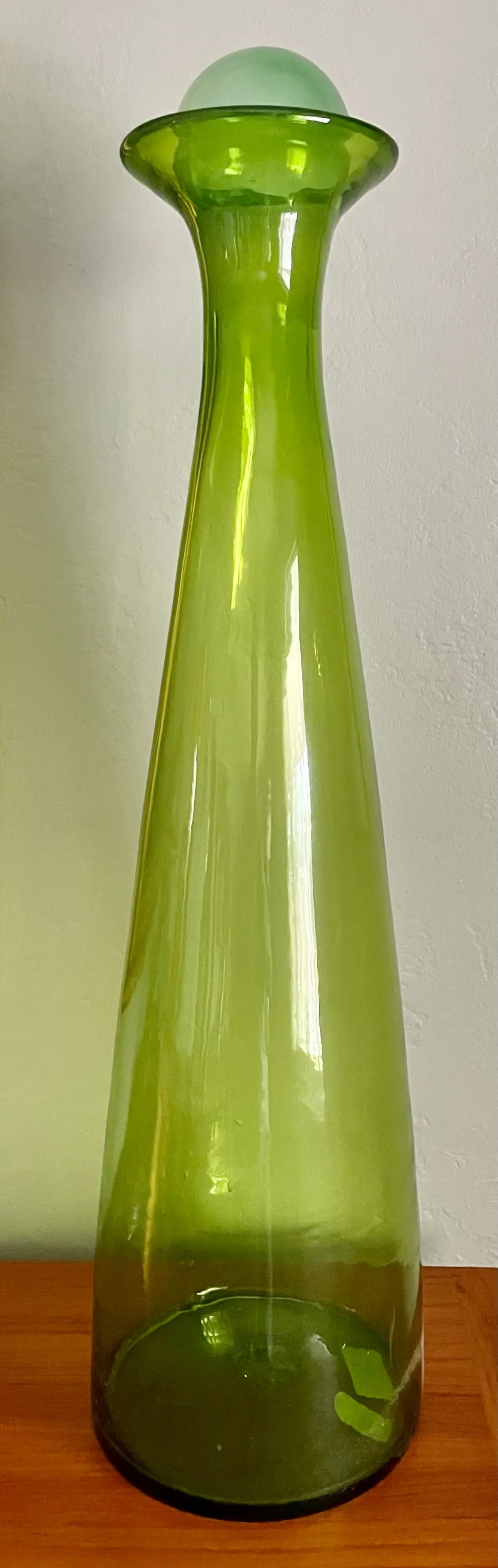 Mid-Century Olive Green Blenko Glass Bottle - 6