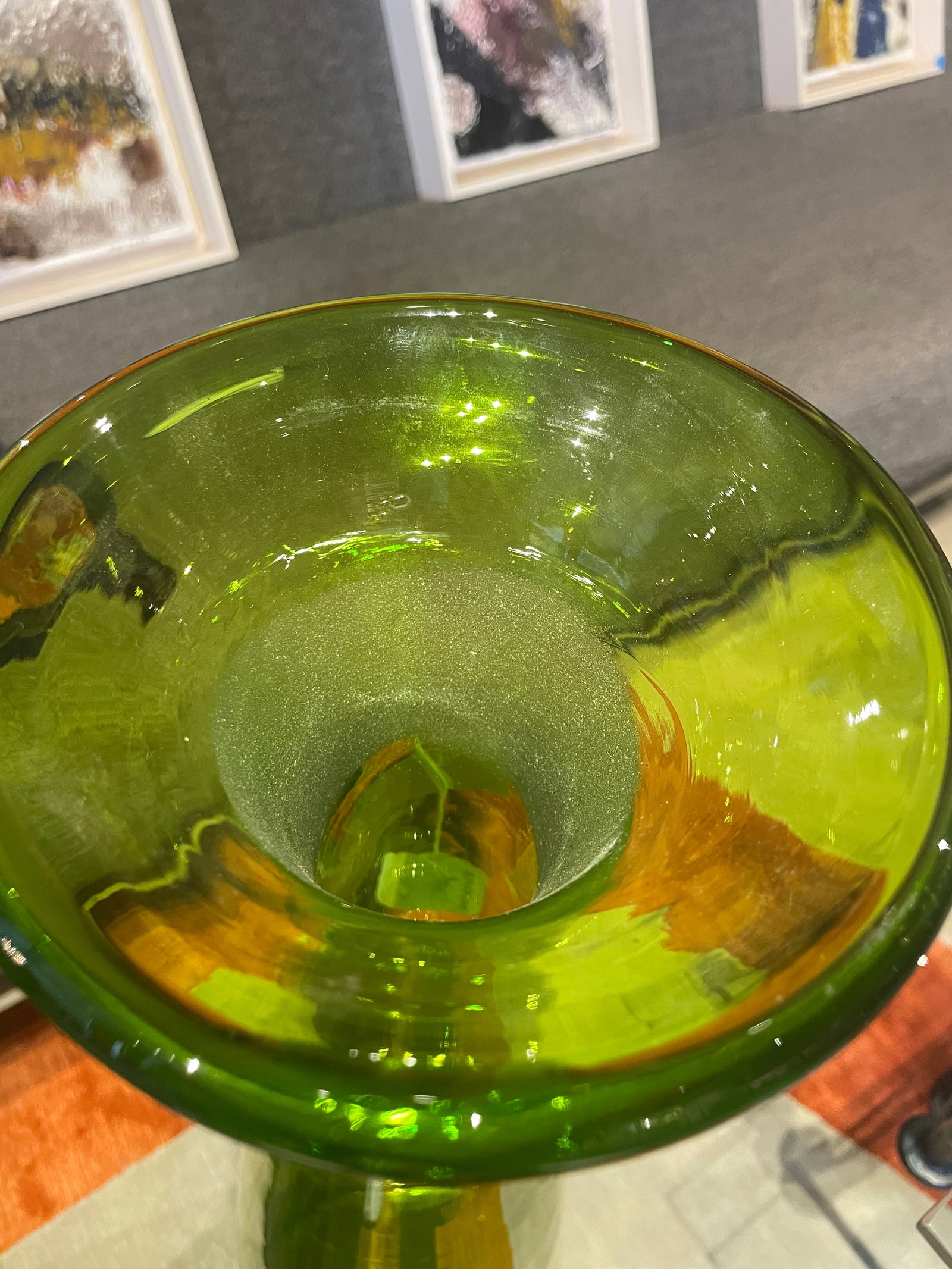 Mid-Century Olive Green Blenko Glass Bottle - 8
