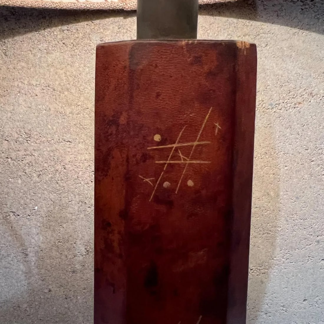 1950s Hand Painted Leather Table Lamp Tic-Tac -Toe Mexico - 11