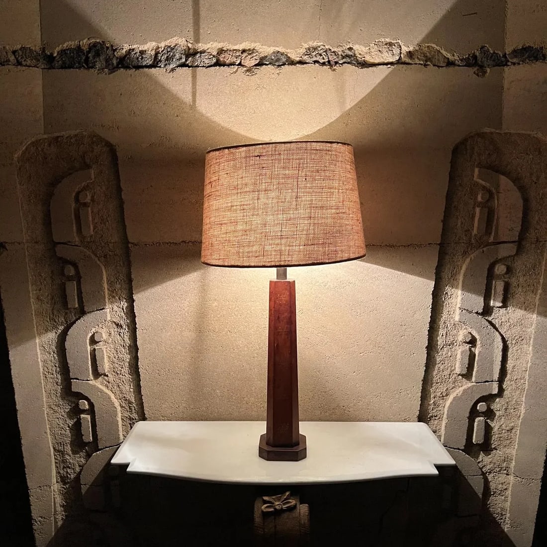 1950s Hand Painted Leather Table Lamp Tic-Tac -Toe Mexico - 12