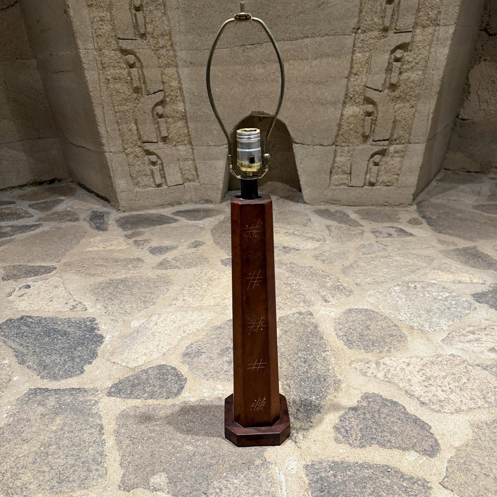 1950s Hand Painted Leather Table Lamp Tic-Tac -Toe Mexico - 15