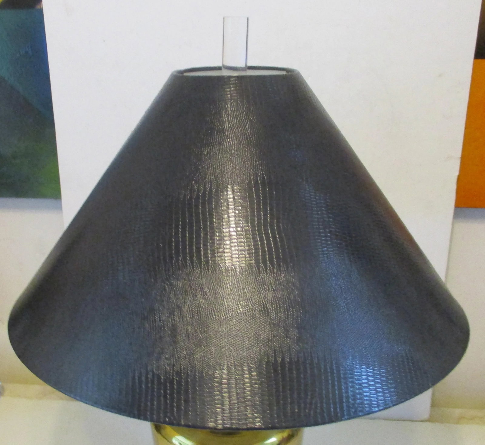 1970s Chapman Brass Lucite Ginger Jar Black Snakeskin Pattern Shade Table Lamp - 10