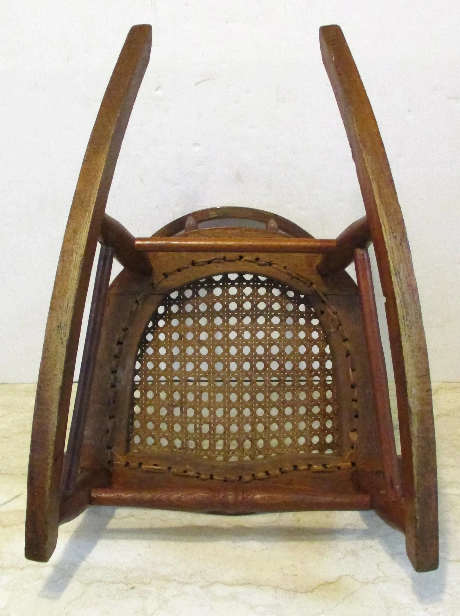 Antique Oak Curved Back Hand Woven Cane Seat Children's Rocking Chair - 10