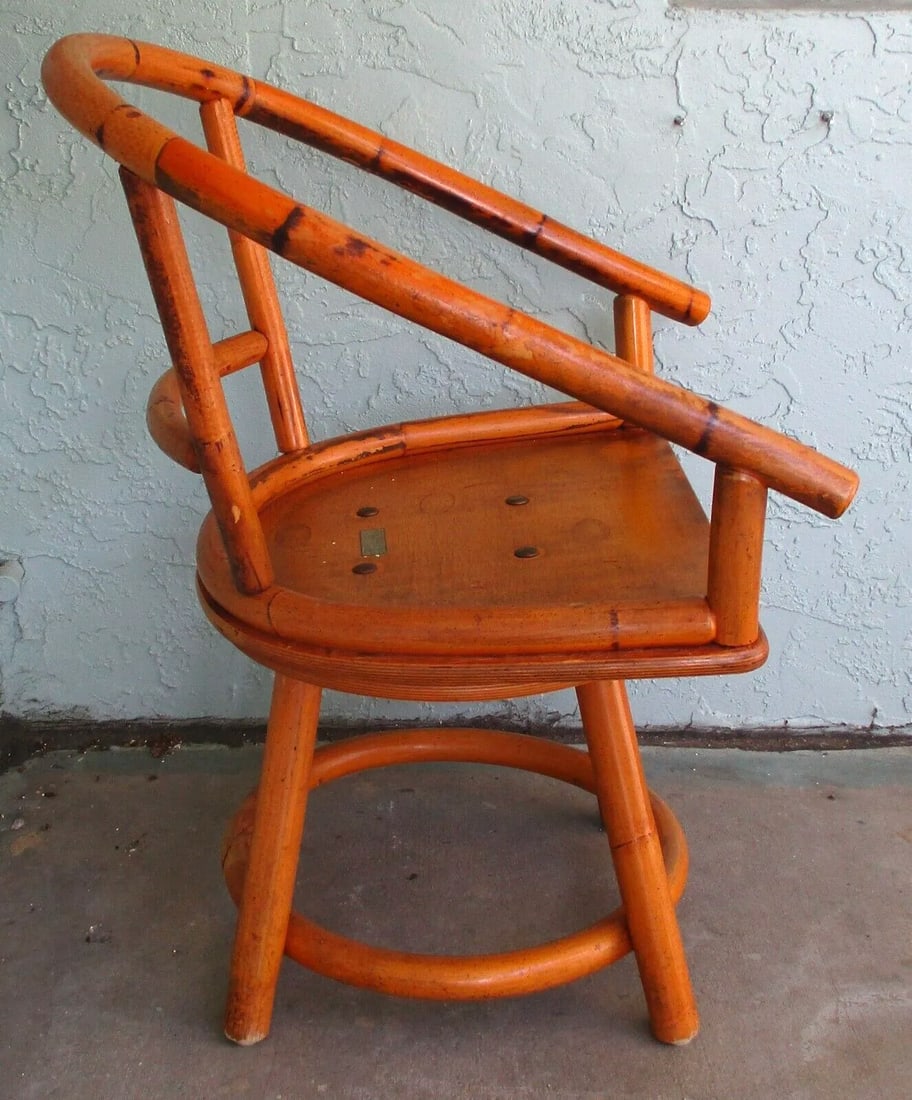 Vintage Pair of Sturdy Rattan Low Back Swivel Chairs - 9