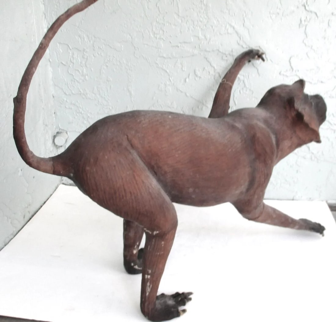 Vintage Life Size Leather Macaque Monkey Sculpture From India - 4