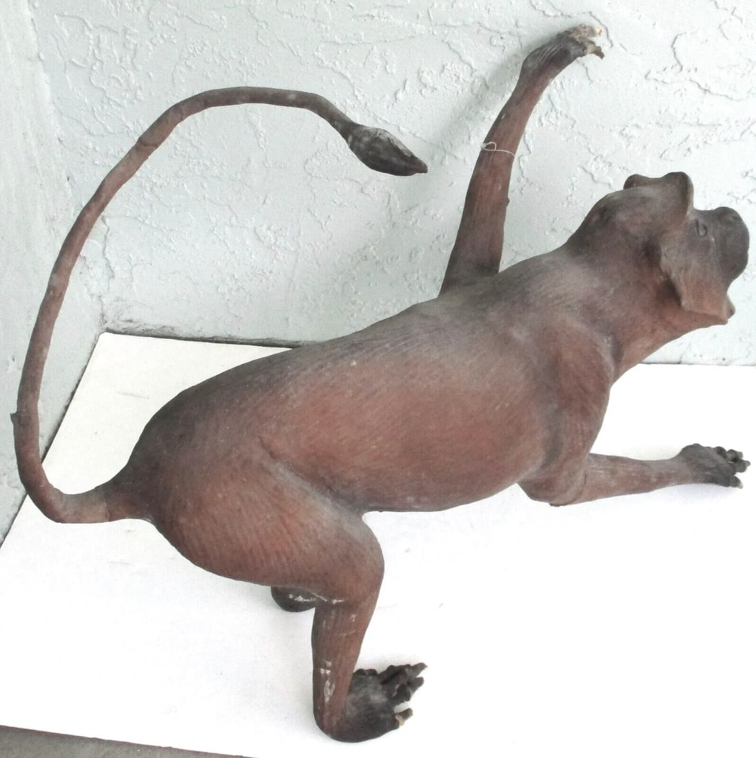 Vintage Life Size Leather Macaque Monkey Sculpture From India - 6