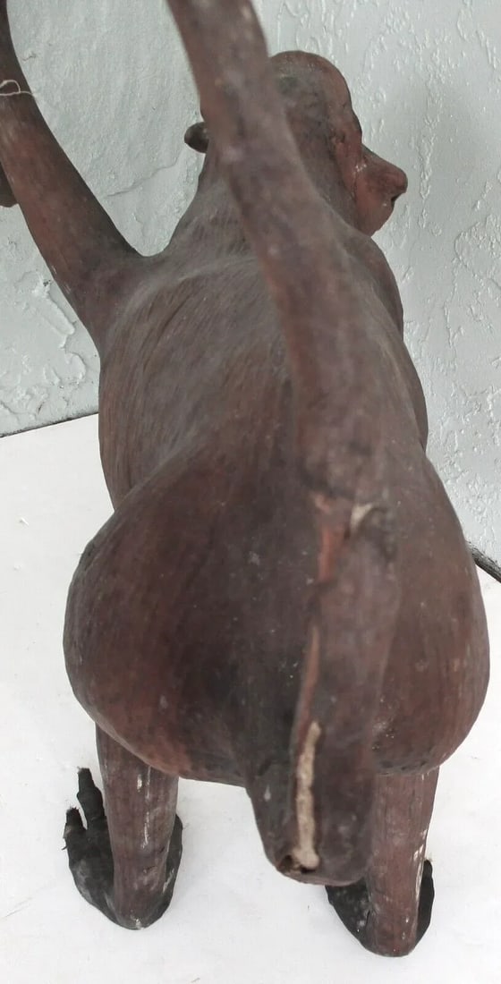 Vintage Life Size Leather Macaque Monkey Sculpture From India - 7