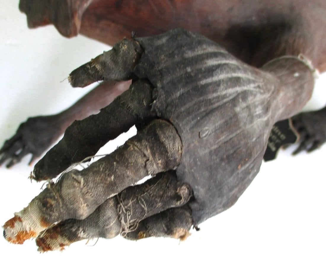 Vintage Life Size Leather Macaque Monkey Sculpture From India - 9