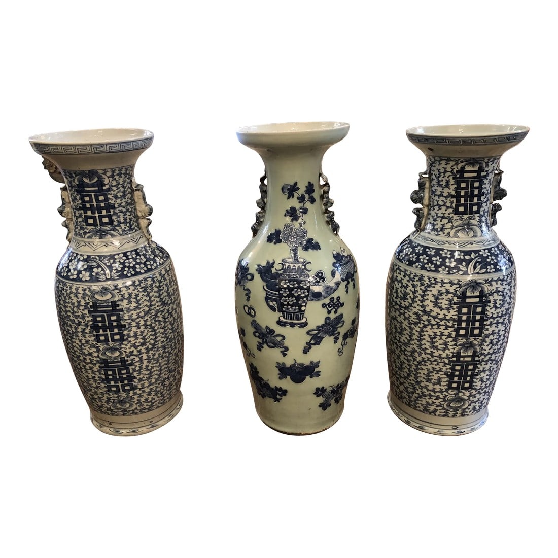 Large Collection of Blue & White Chinese Vases -Set of 3 (1 of 13)