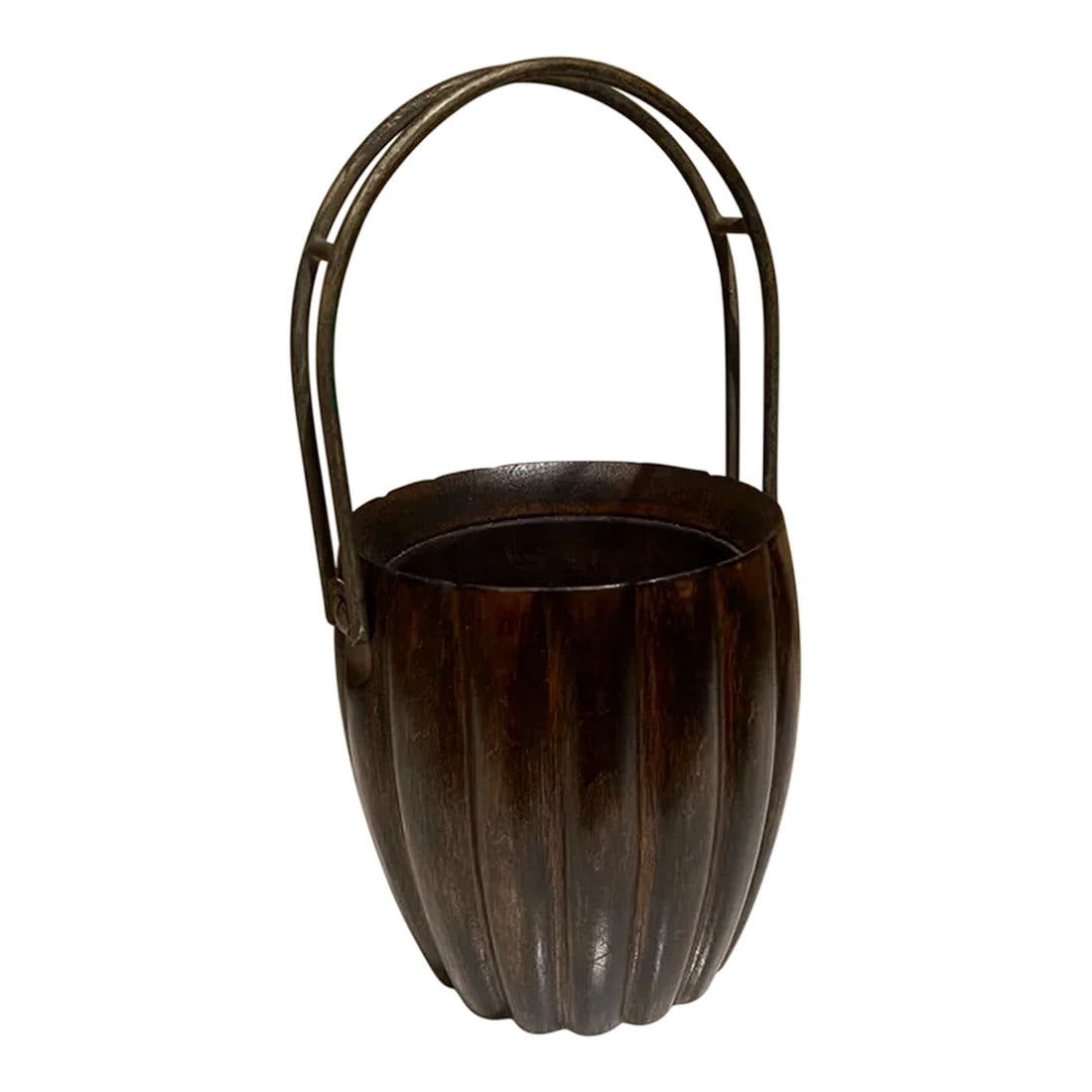 1950s Aldo Tura Macabo Cusano Wood Basket Brass Handle Milano Italy: AMBIANIC presents Milano Vintage Mid-Century Modern Macabo Cusano wood and brass handle basket, Italy 1950s By Aldo Tura for Macabo Cusano. 11 tall x 5.5 diameter Original vintage restored finish preo