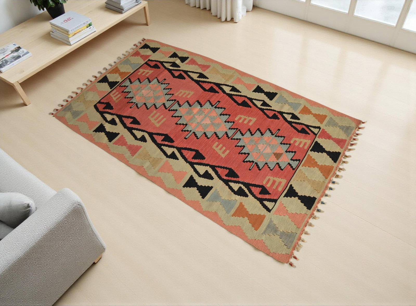 1980s Hand Woven Colorful Kilim Rug - 2