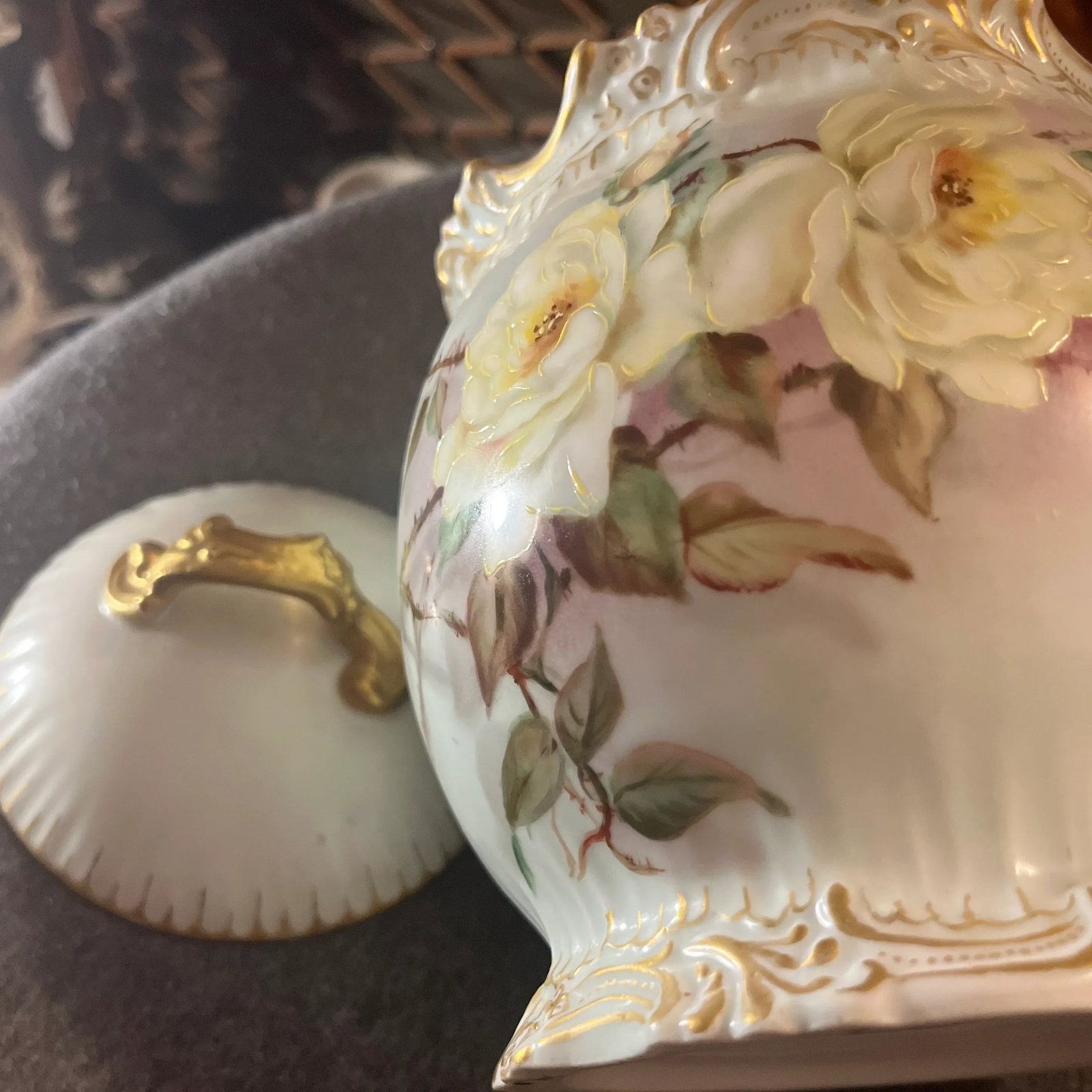 Antique T&v Limoges France Hand Painted Biscuit Jar - 10