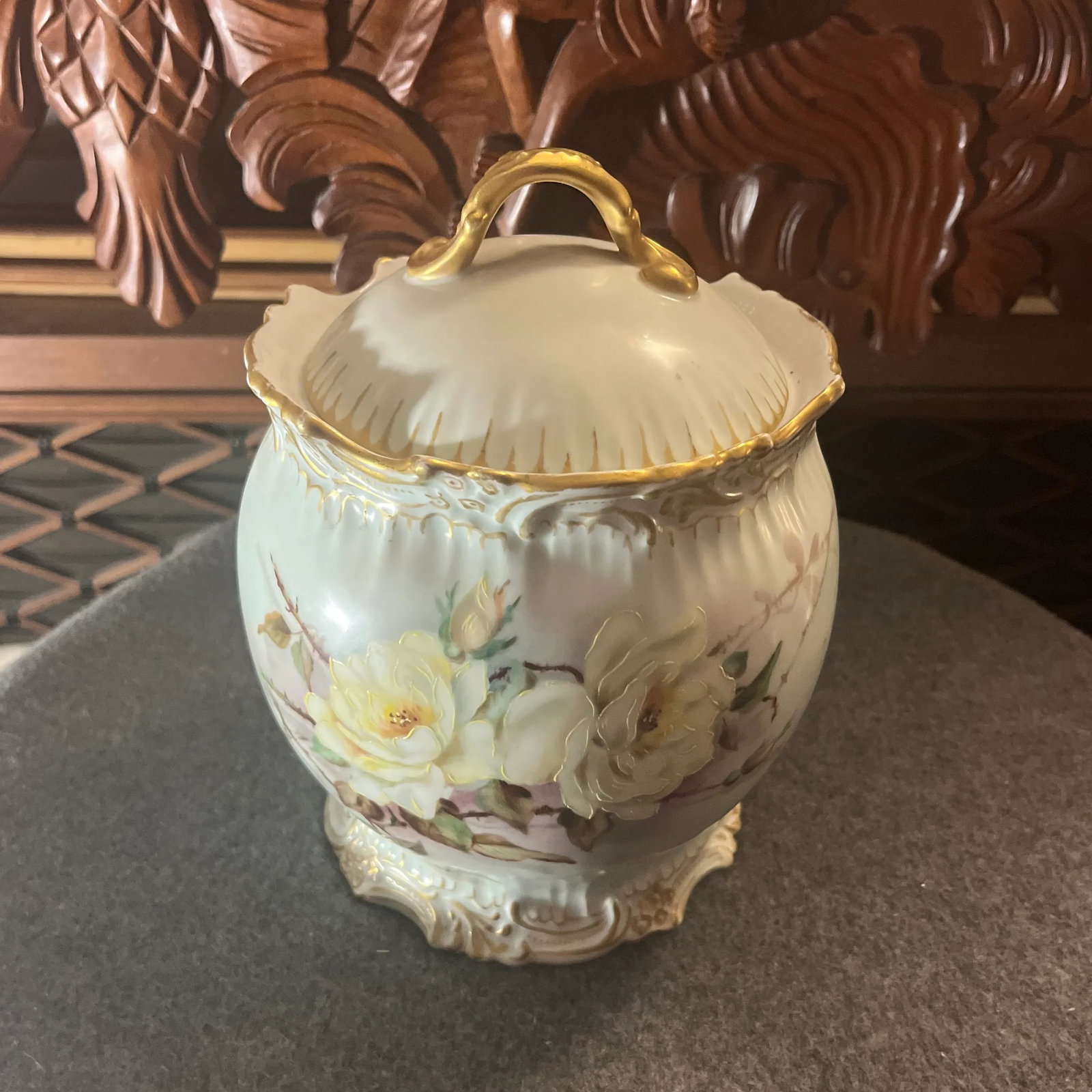 Antique T&v Limoges France Hand Painted Biscuit Jar - 11