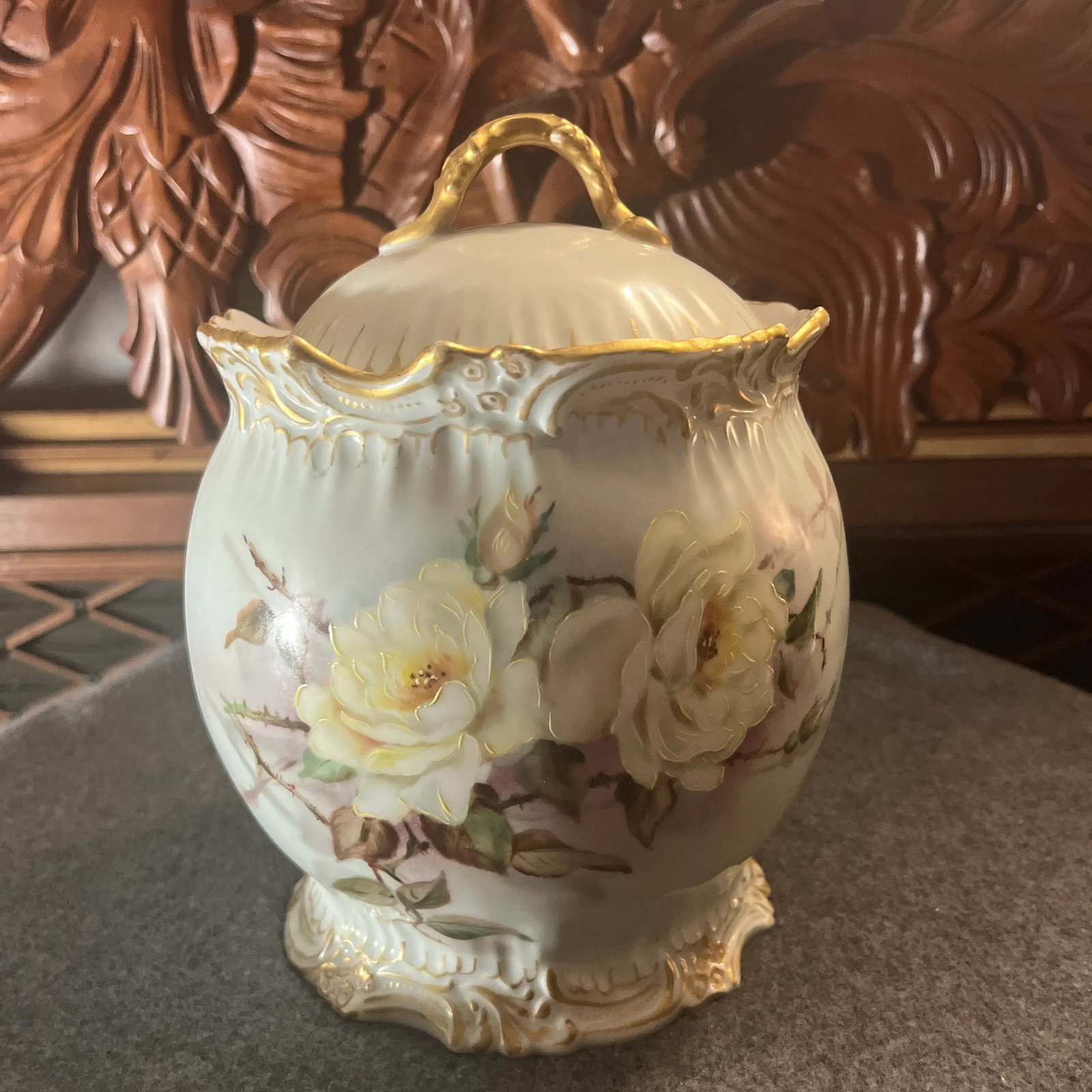 Antique T&v Limoges France Hand Painted Biscuit Jar - 12