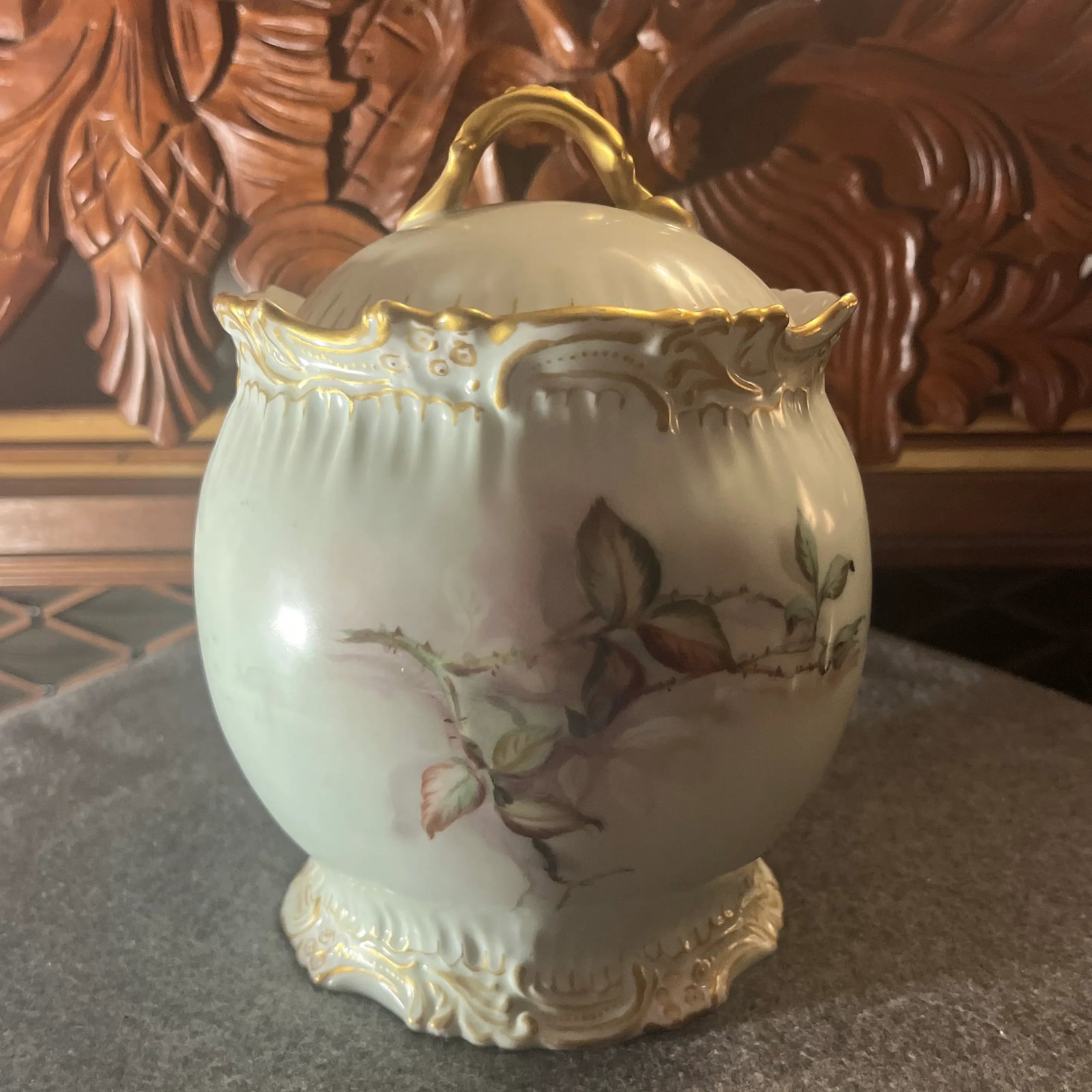 Antique T&v Limoges France Hand Painted Biscuit Jar - 3