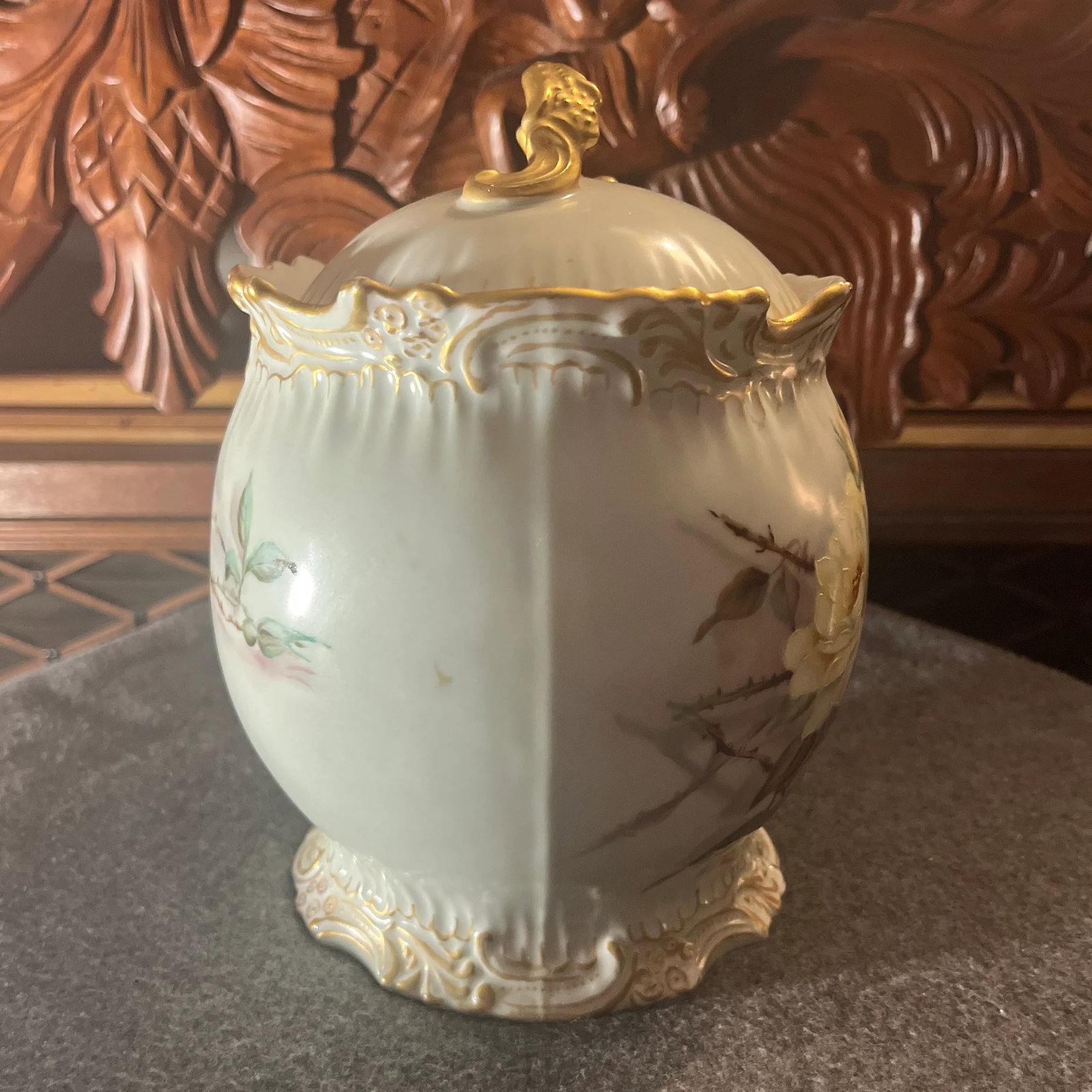 Antique T&v Limoges France Hand Painted Biscuit Jar - 4