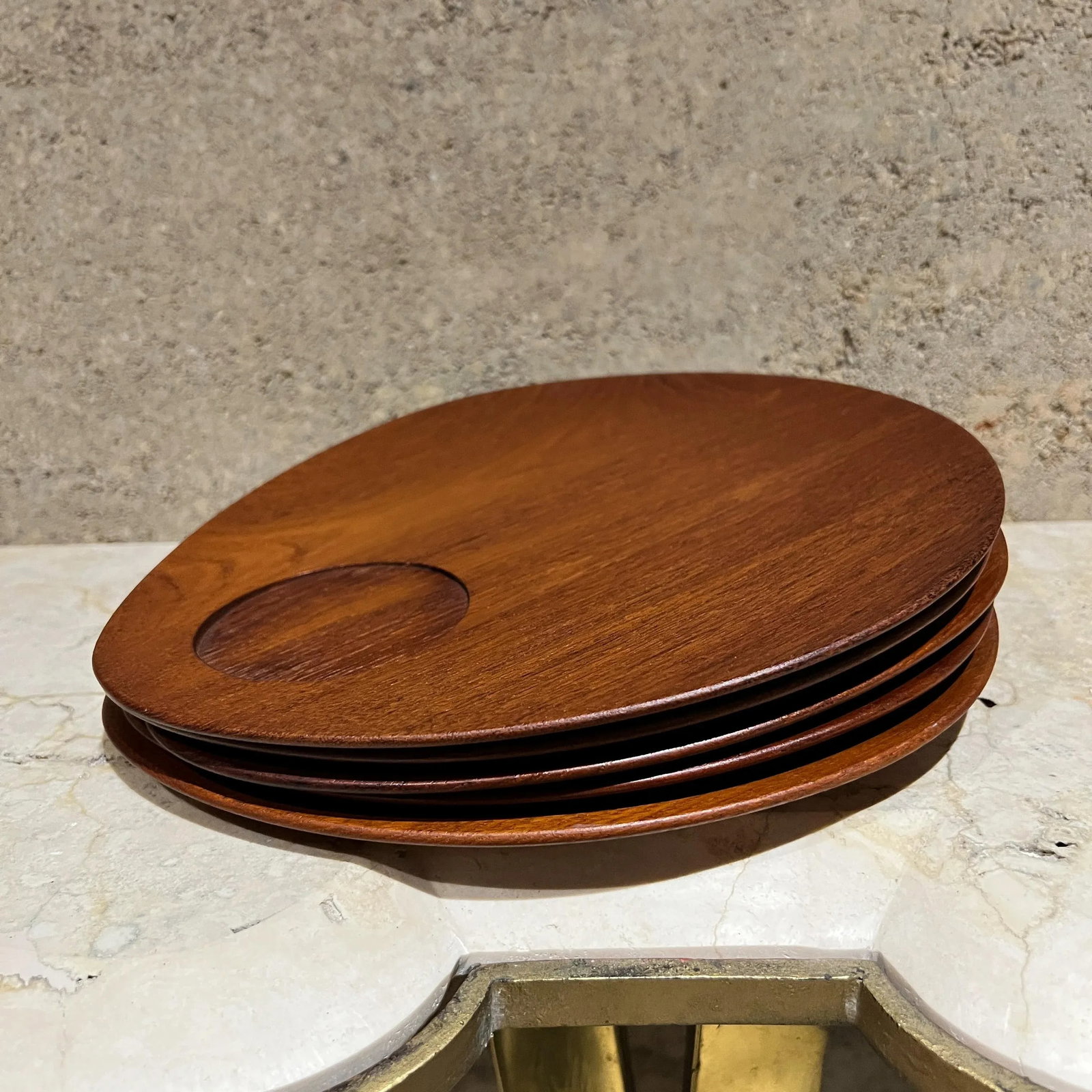 1960s Teakwood Snack Plates Lunning Inc Denmark- Set of 5 - 3