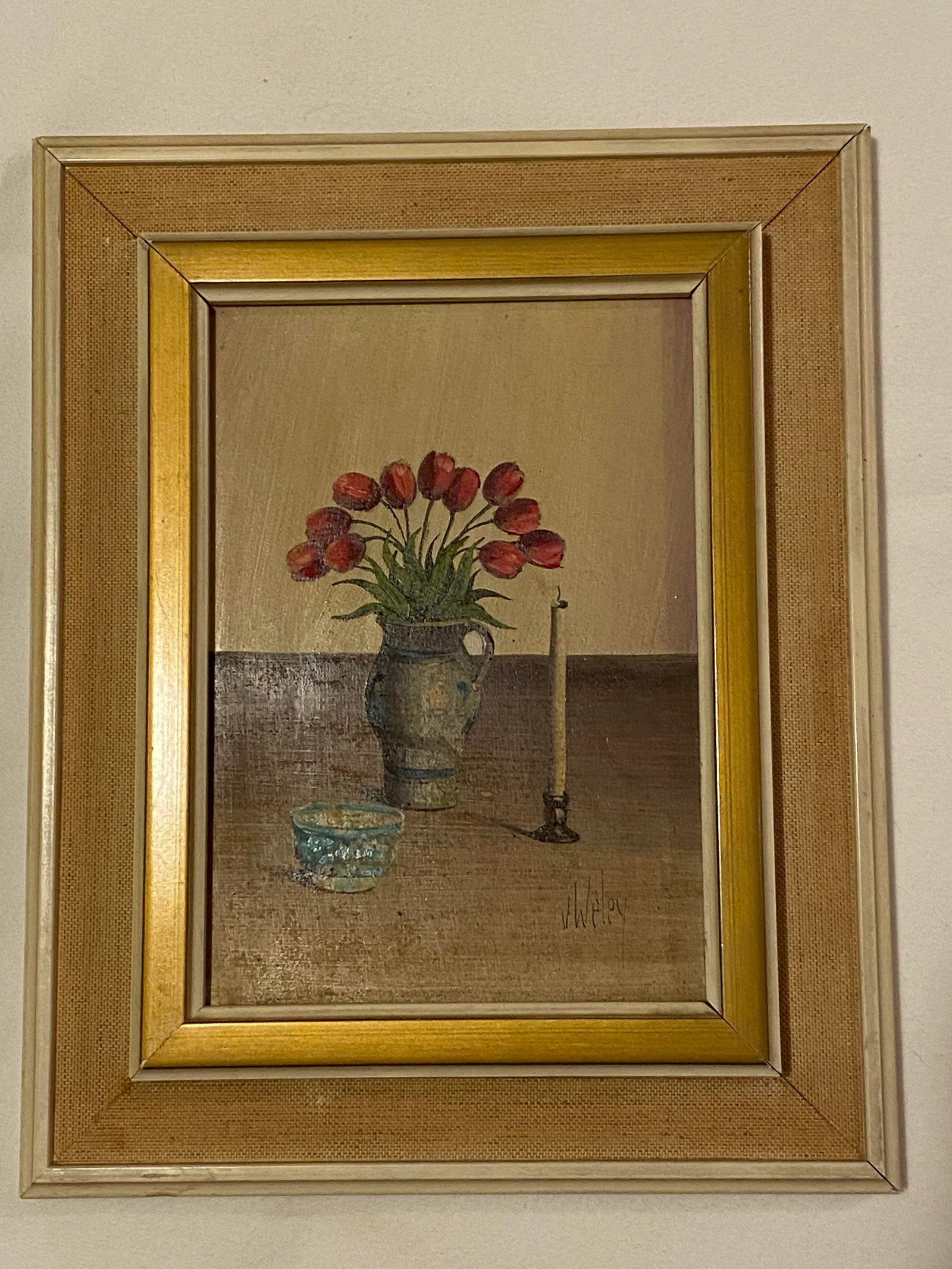 Original Vintage Pair of Miniature Still Life V. Weley Paintings - 3