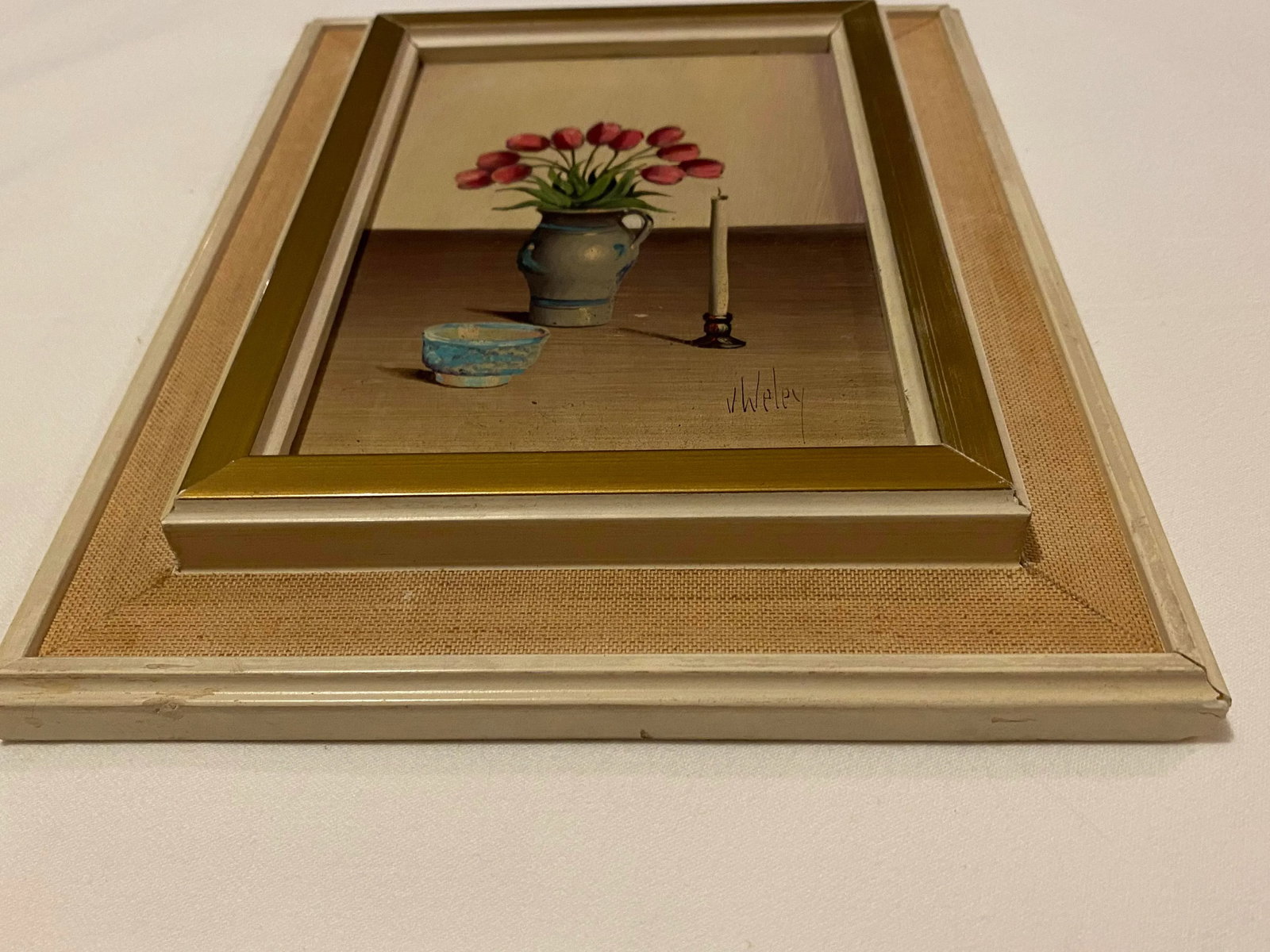 Original Vintage Pair of Miniature Still Life V. Weley Paintings - 4
