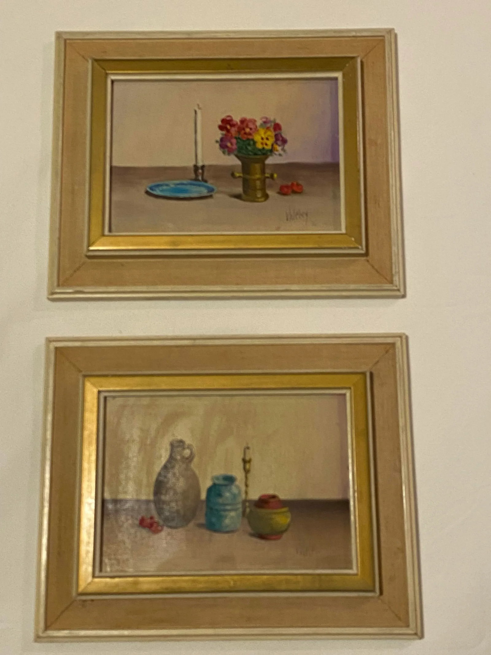 Original Vintage Pair of Miniature Still Life V. Weley Paintings - 11