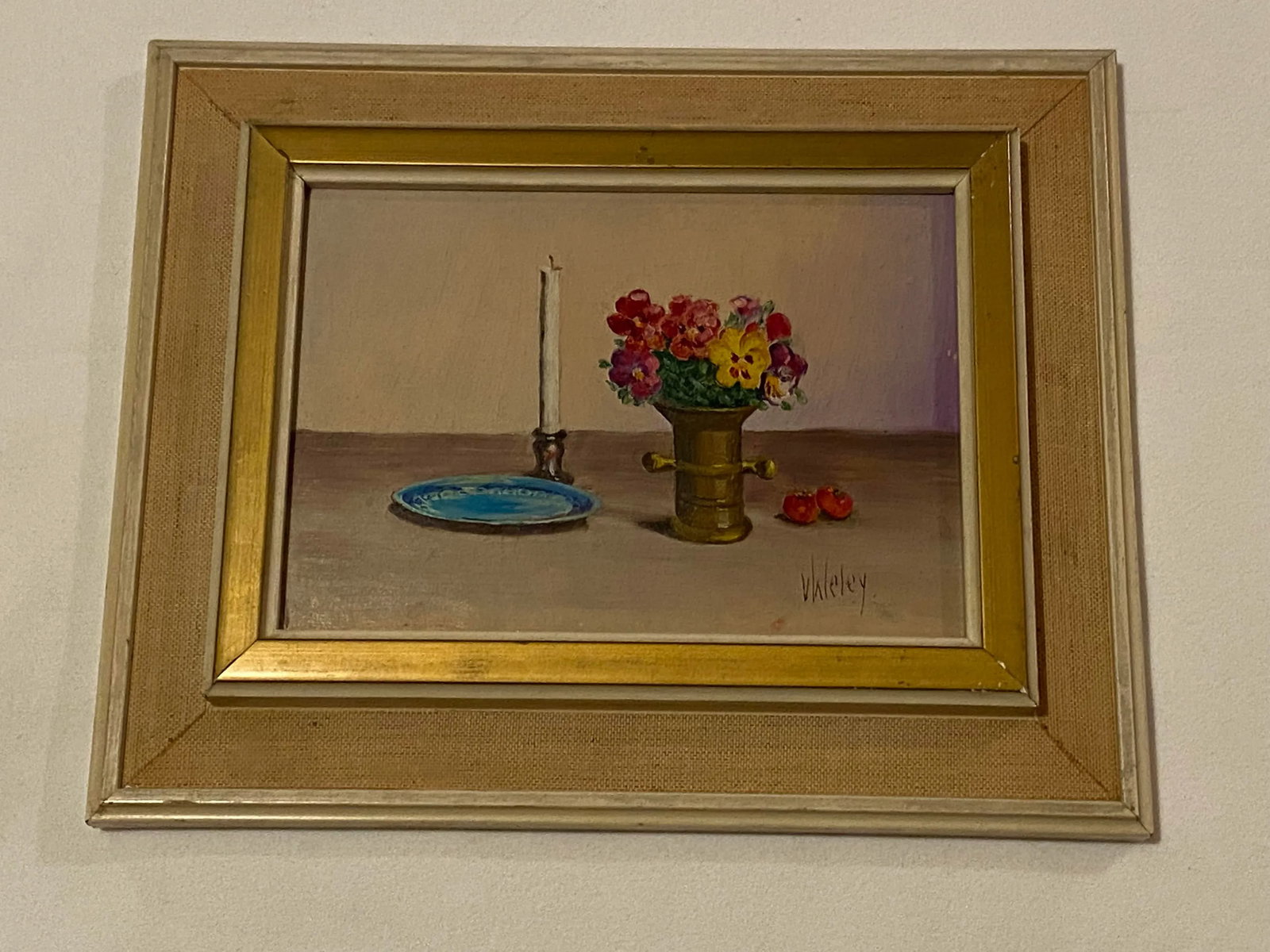 Original Vintage Pair of Miniature Still Life V. Weley Paintings - 2