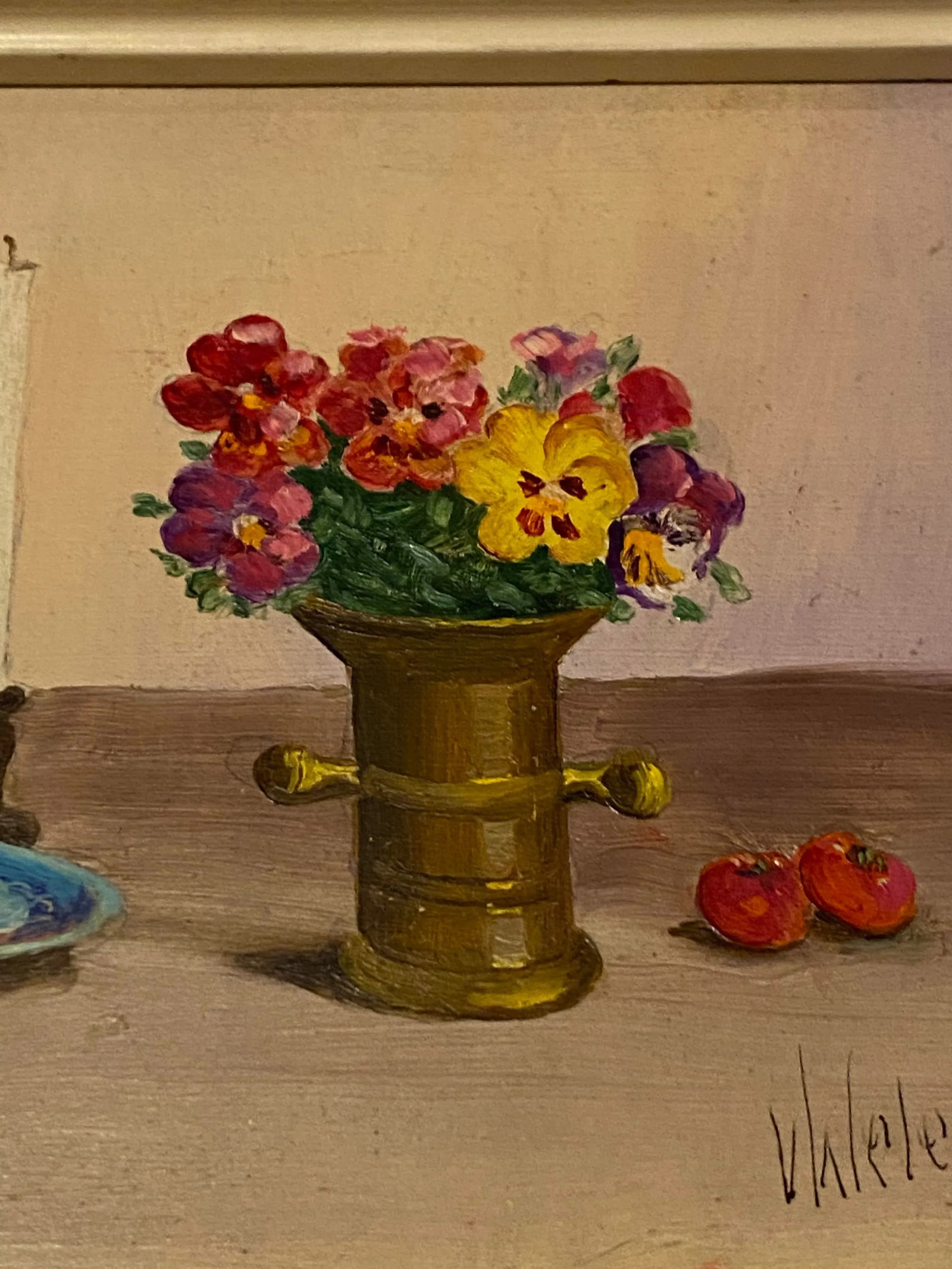 Original Vintage Pair of Miniature Still Life V. Weley Paintings - 3
