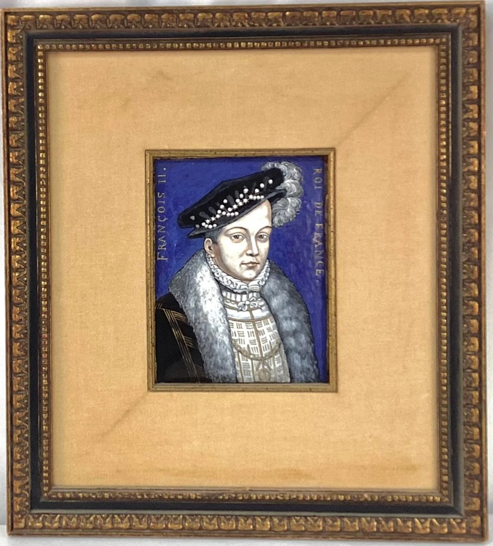 19th Century French Limoges Enamel Portrait Plaque, King Francois II - 8