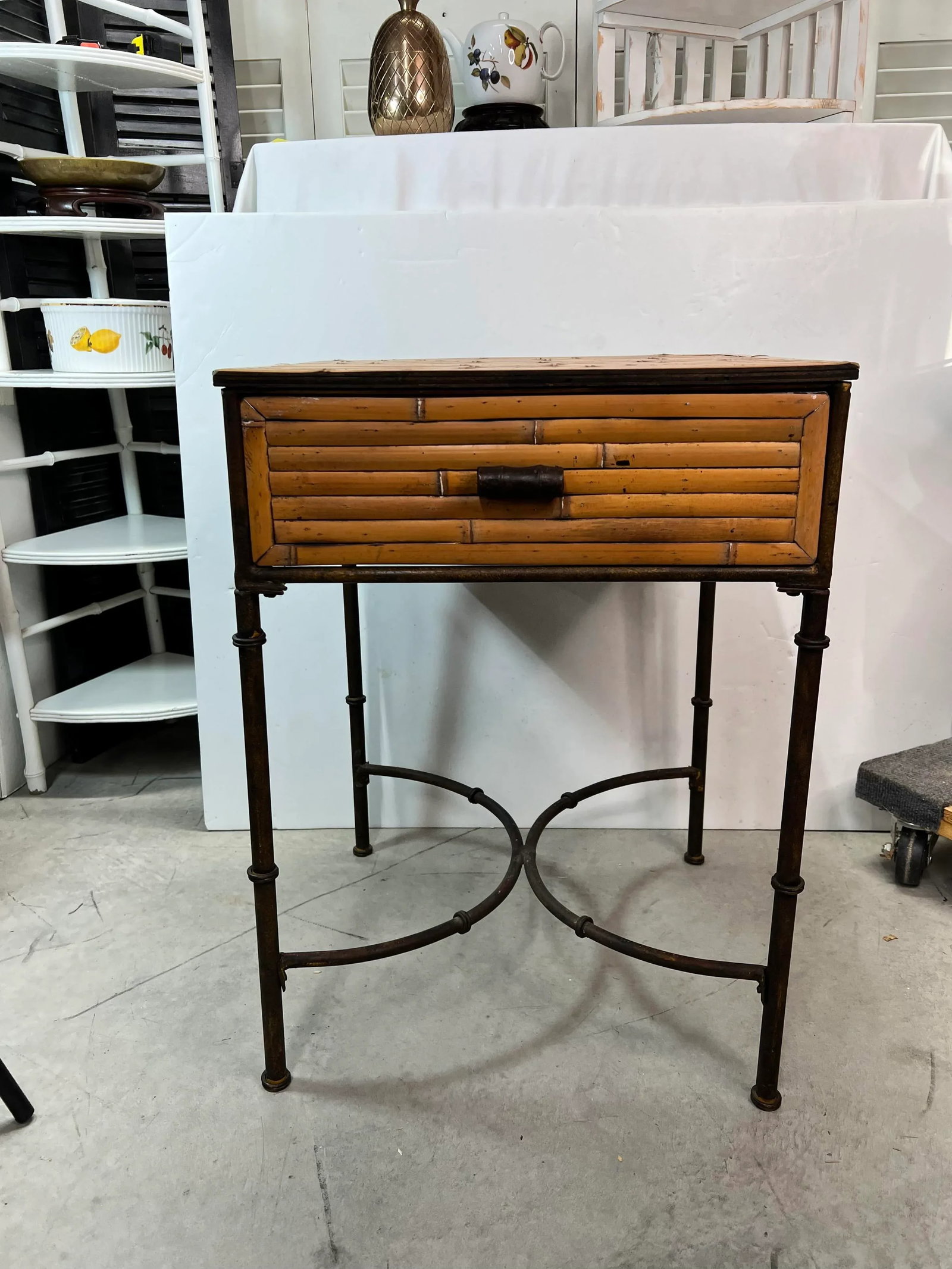 Vintage Split Bamboo Table With Giacometti Style Metal Legs - 2