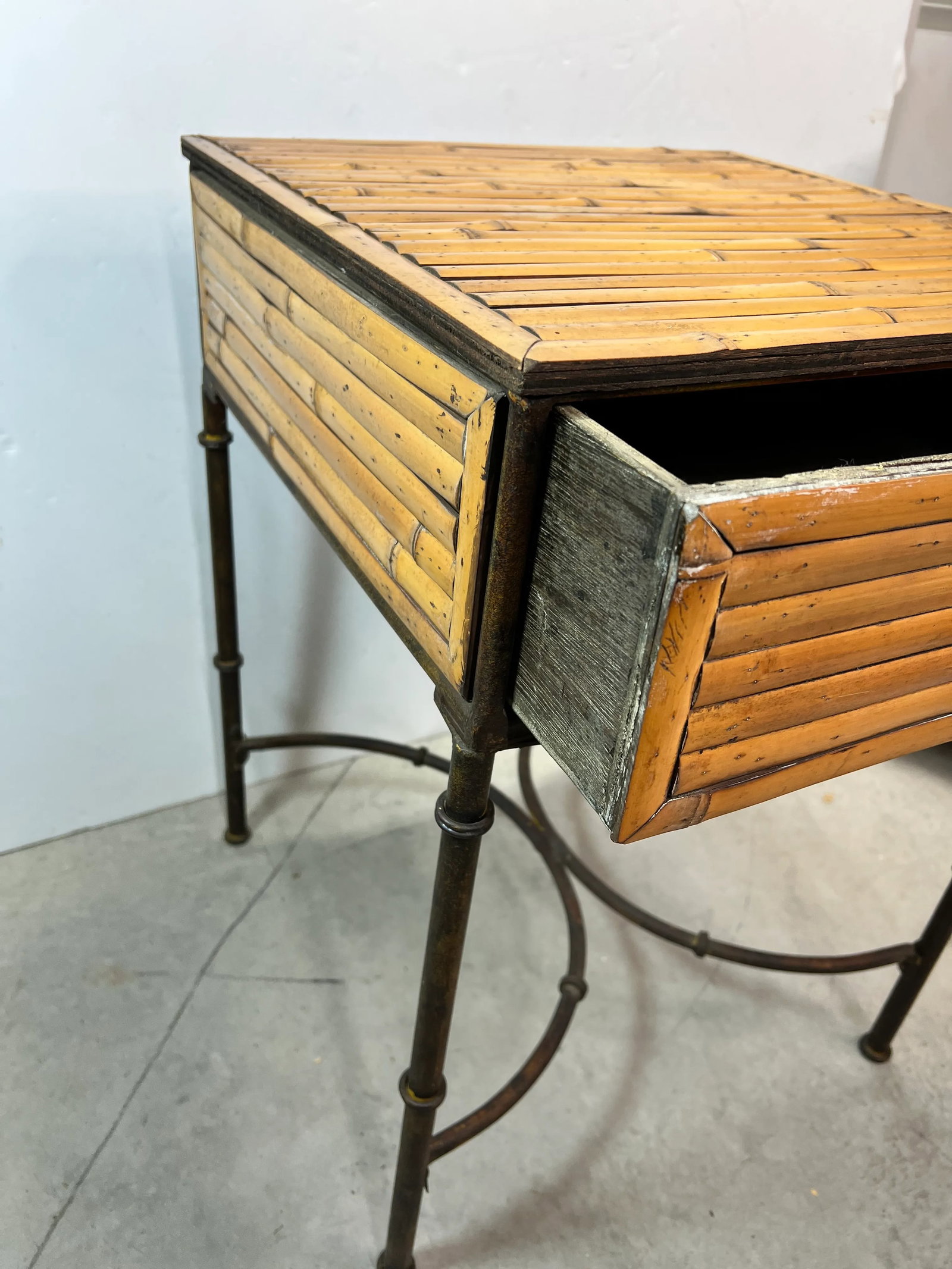 Vintage Split Bamboo Table With Giacometti Style Metal Legs - 7