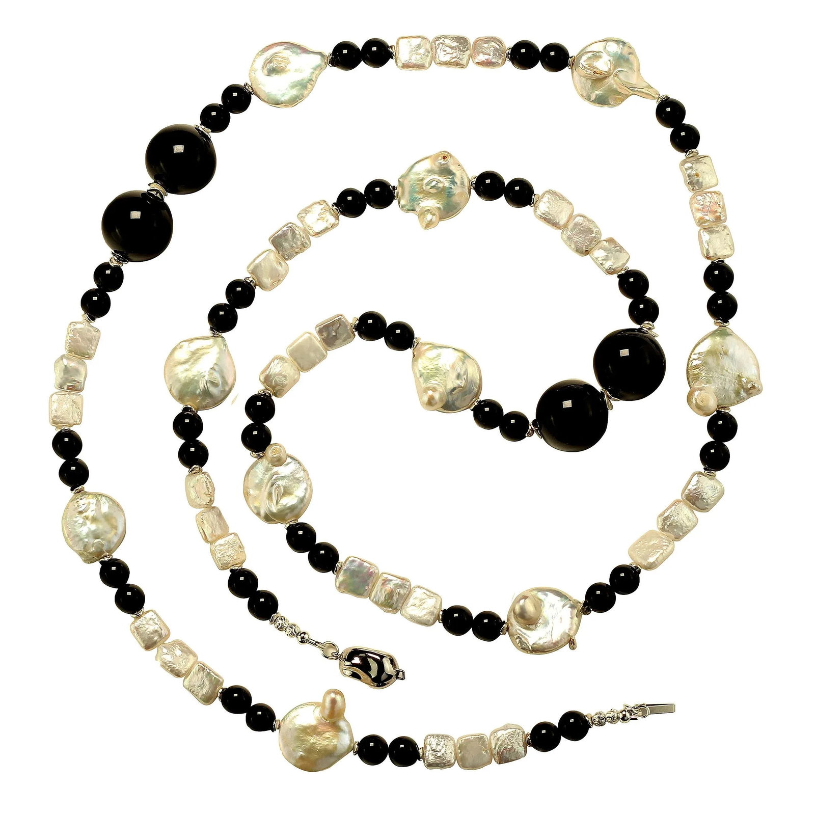 Black and White Pearl and Onyx Necklace - 2