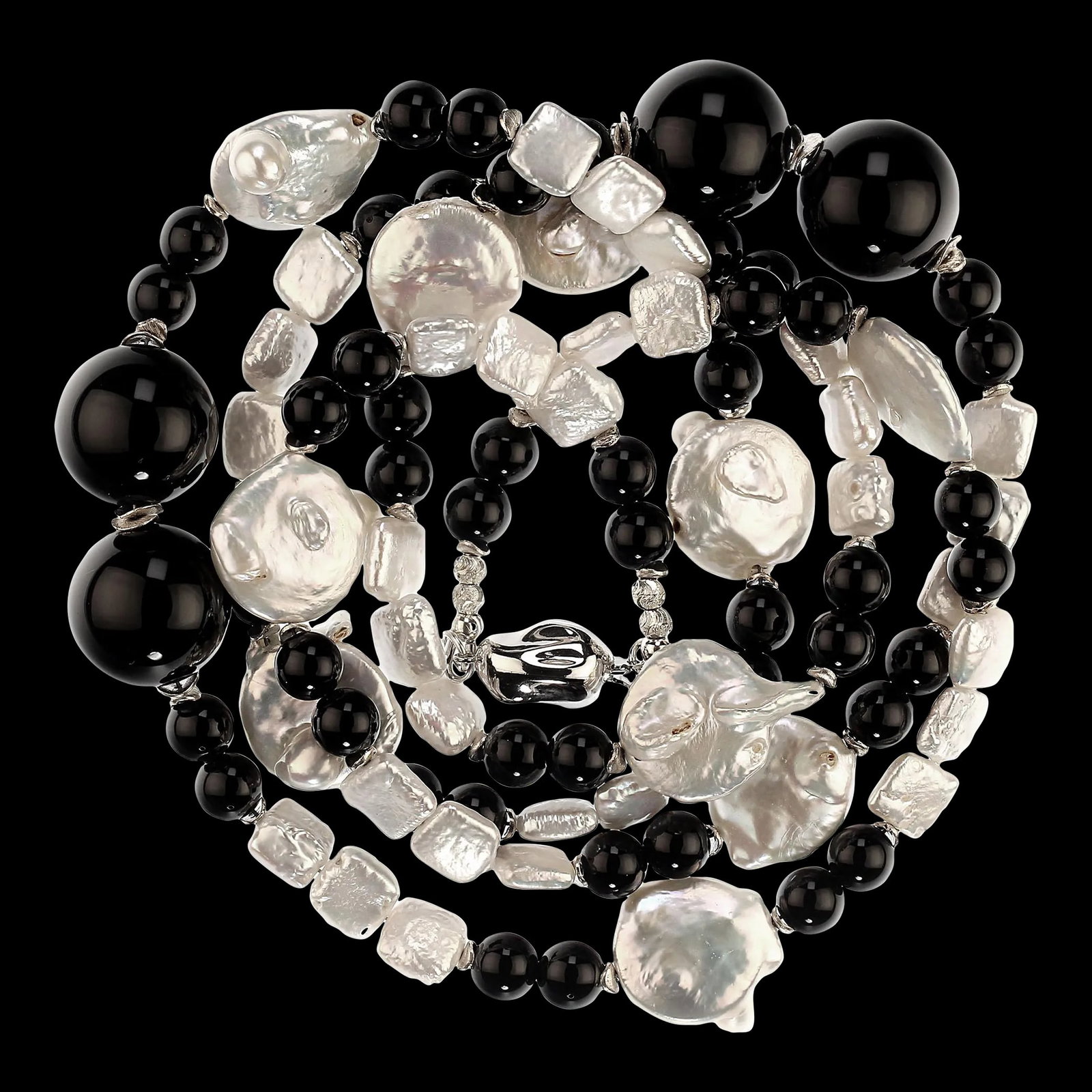 Black and White Pearl and Onyx Necklace - 3