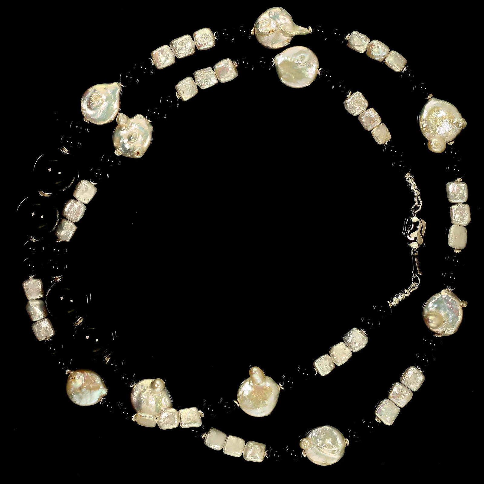 Black and White Pearl and Onyx Necklace - 4