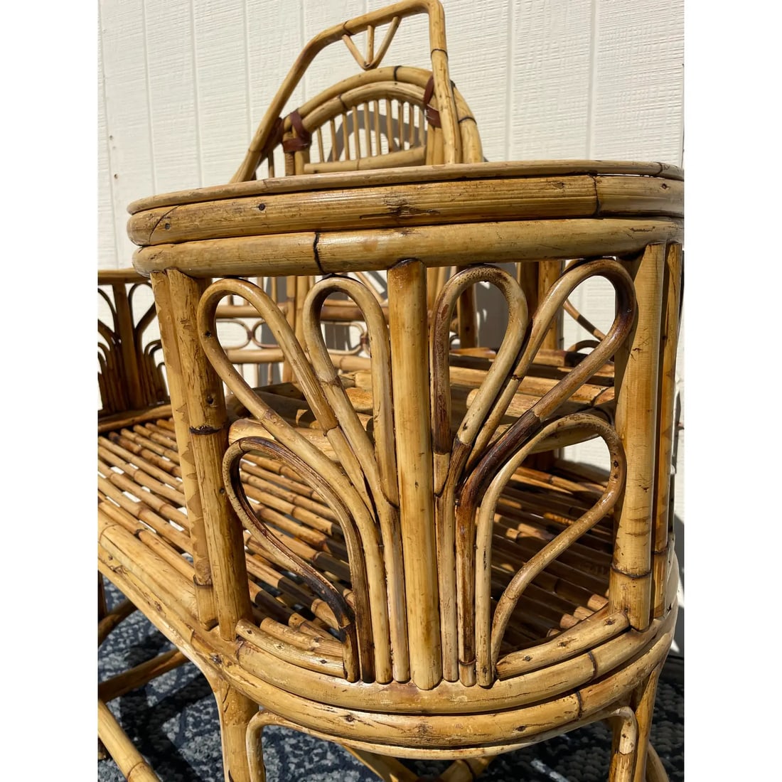 Mid 20th Century Vintage Rattan Bamboo "Gossip" Telephone Bench With Glass Tabletop - 10