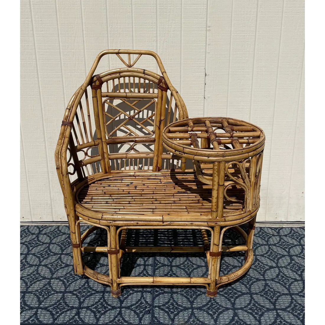 Mid 20th Century Vintage Rattan Bamboo "Gossip" Telephone Bench With Glass Tabletop - 2