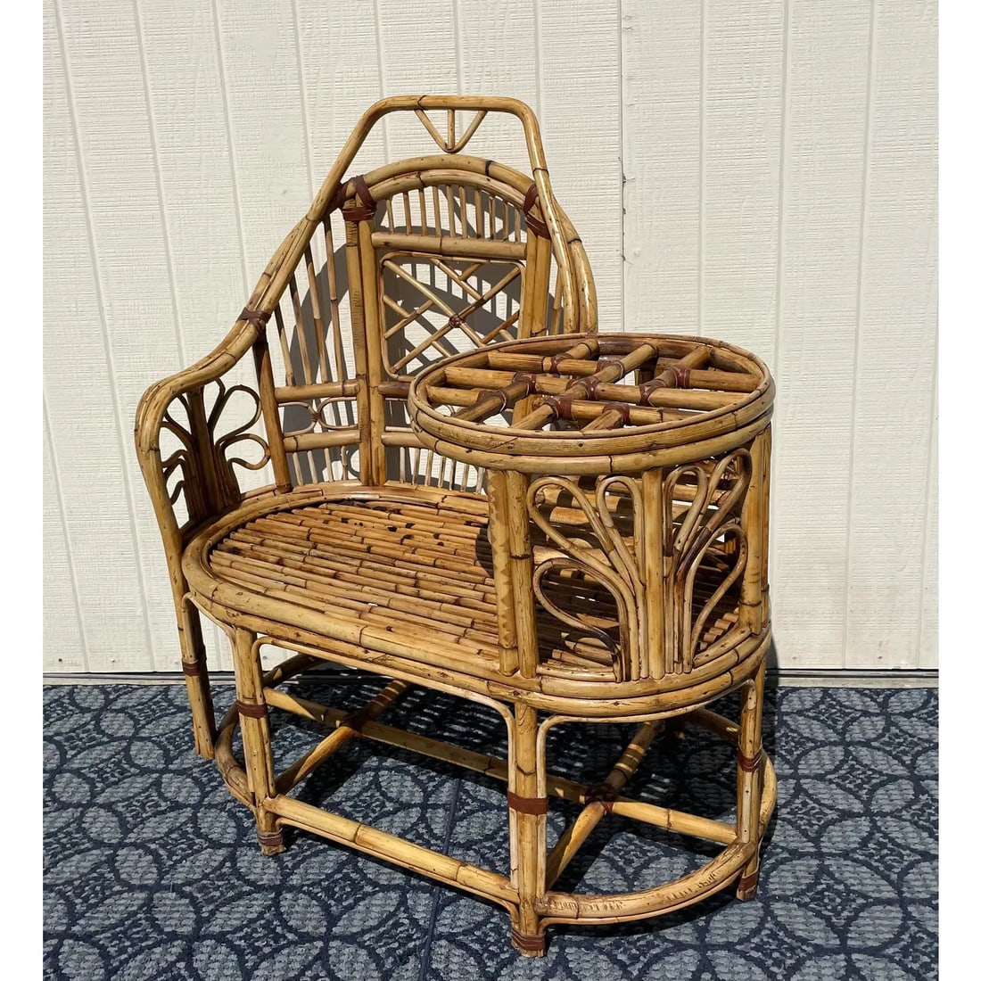 Mid 20th Century Vintage Rattan Bamboo "Gossip" Telephone Bench With Glass Tabletop - 4