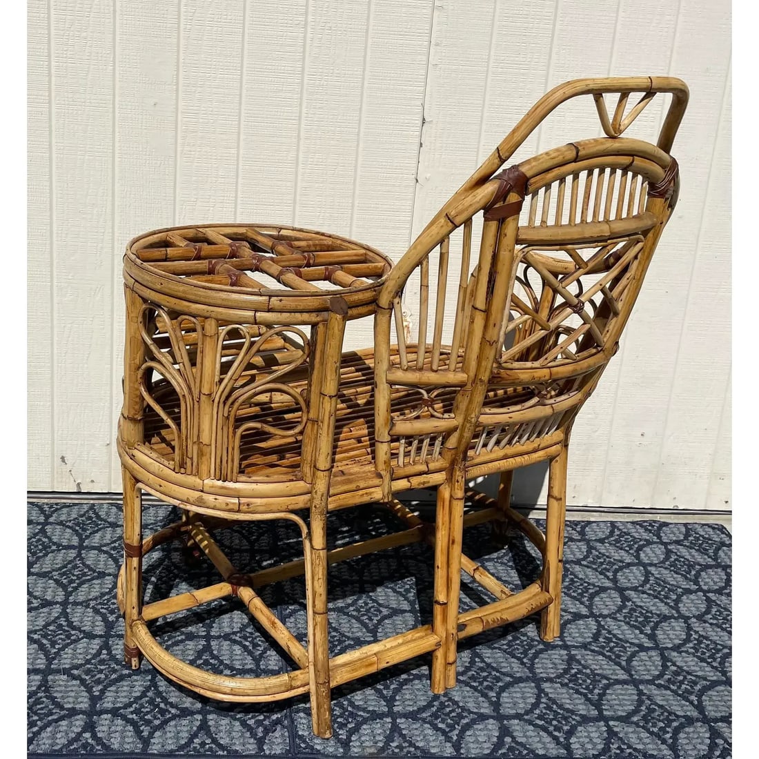Mid 20th Century Vintage Rattan Bamboo "Gossip" Telephone Bench With Glass Tabletop - 5