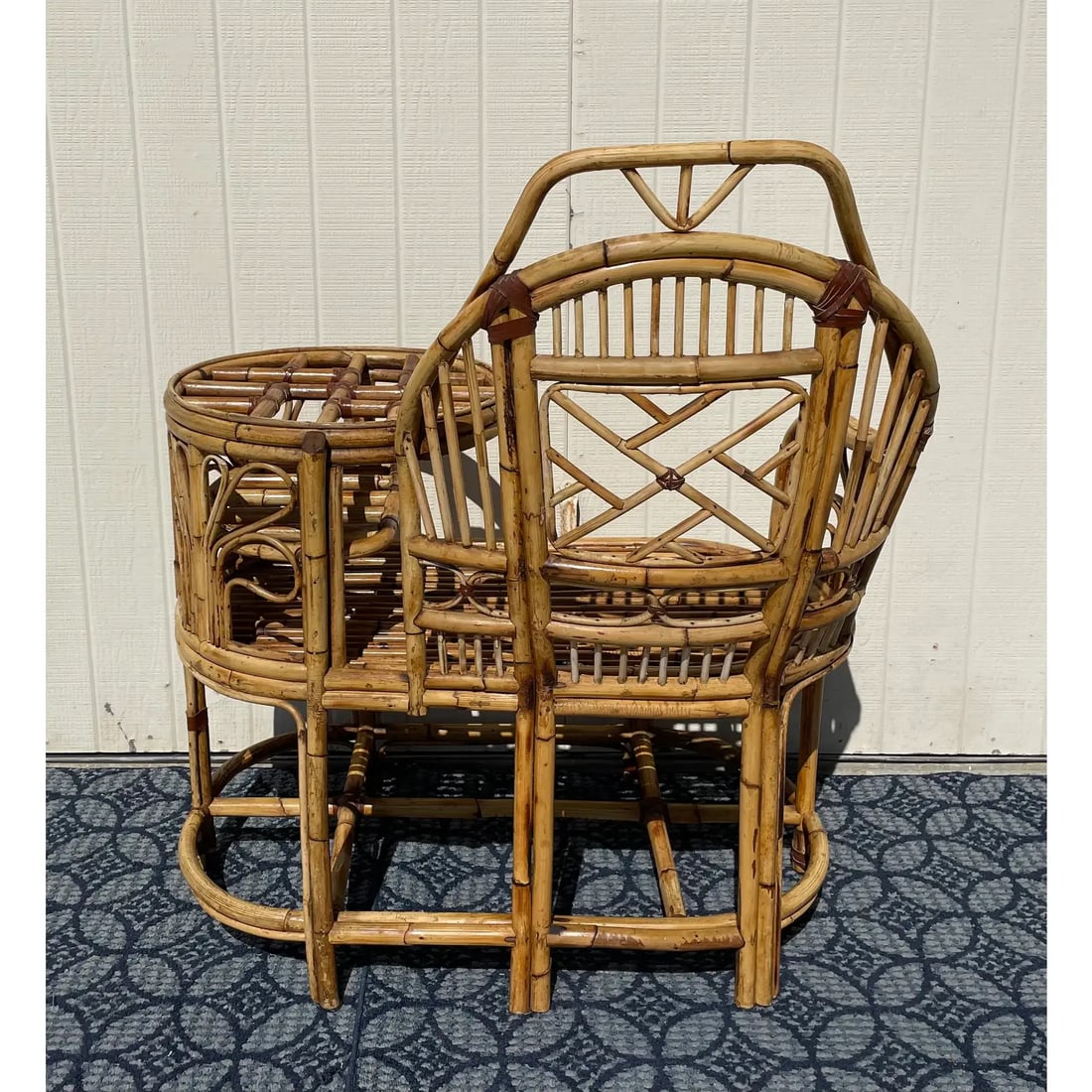Mid 20th Century Vintage Rattan Bamboo "Gossip" Telephone Bench With Glass Tabletop - 6