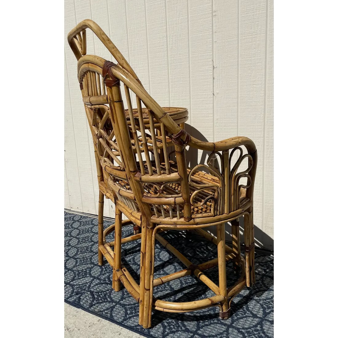 Mid 20th Century Vintage Rattan Bamboo "Gossip" Telephone Bench With Glass Tabletop - 7