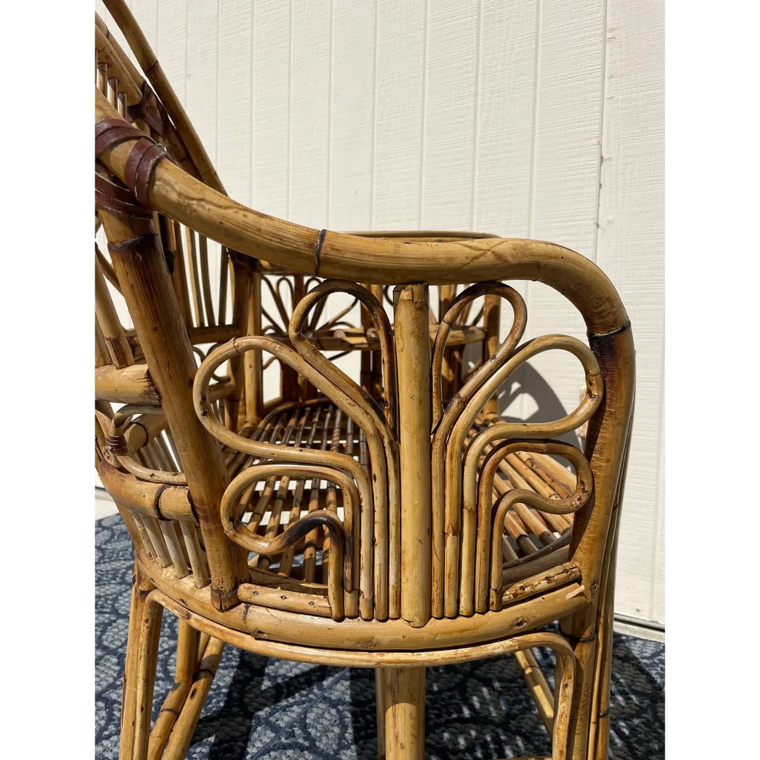 Mid 20th Century Vintage Rattan Bamboo "Gossip" Telephone Bench With Glass Tabletop - 8