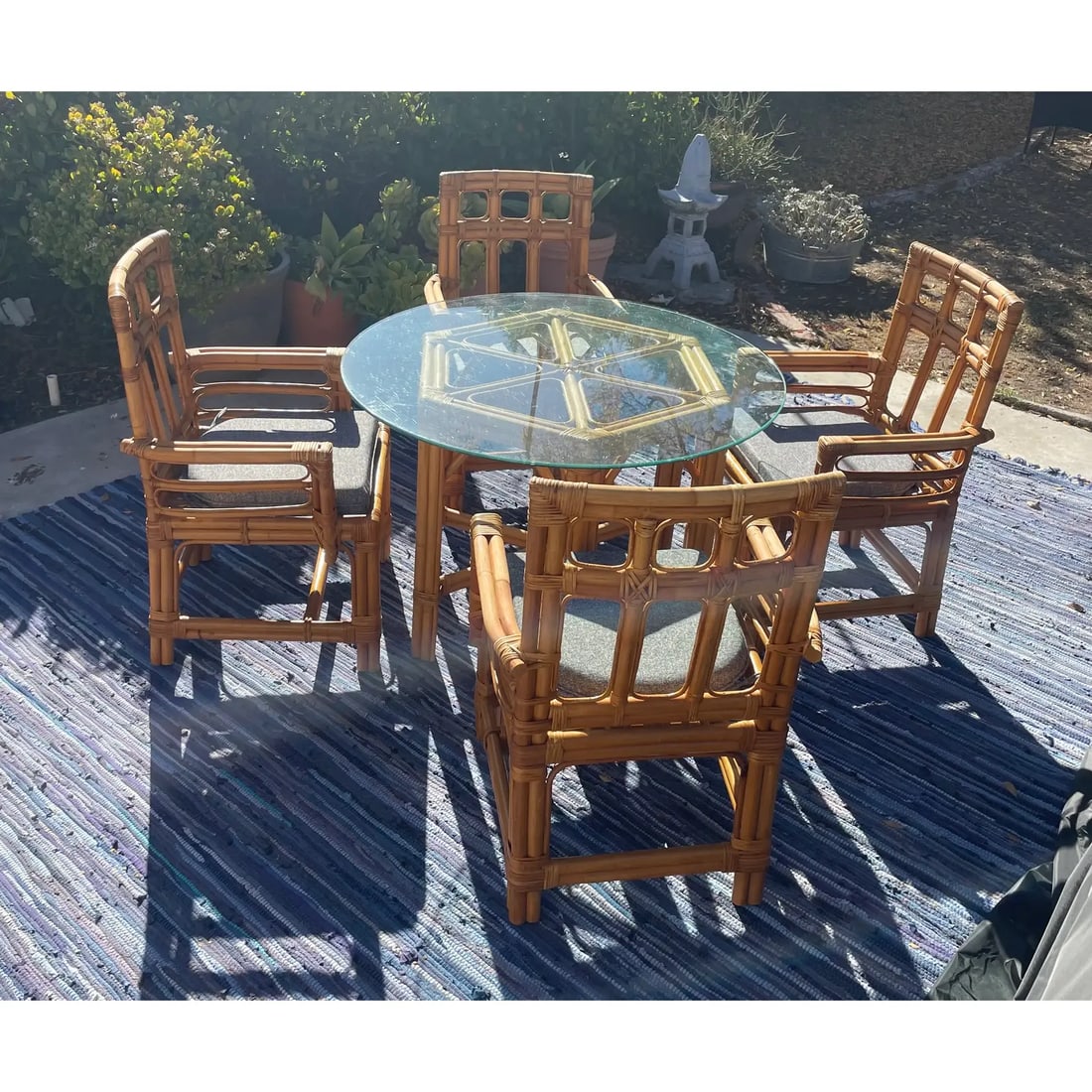 1970s Vintage Rattan Dining Table & Chairs, a Set of 5 - 2
