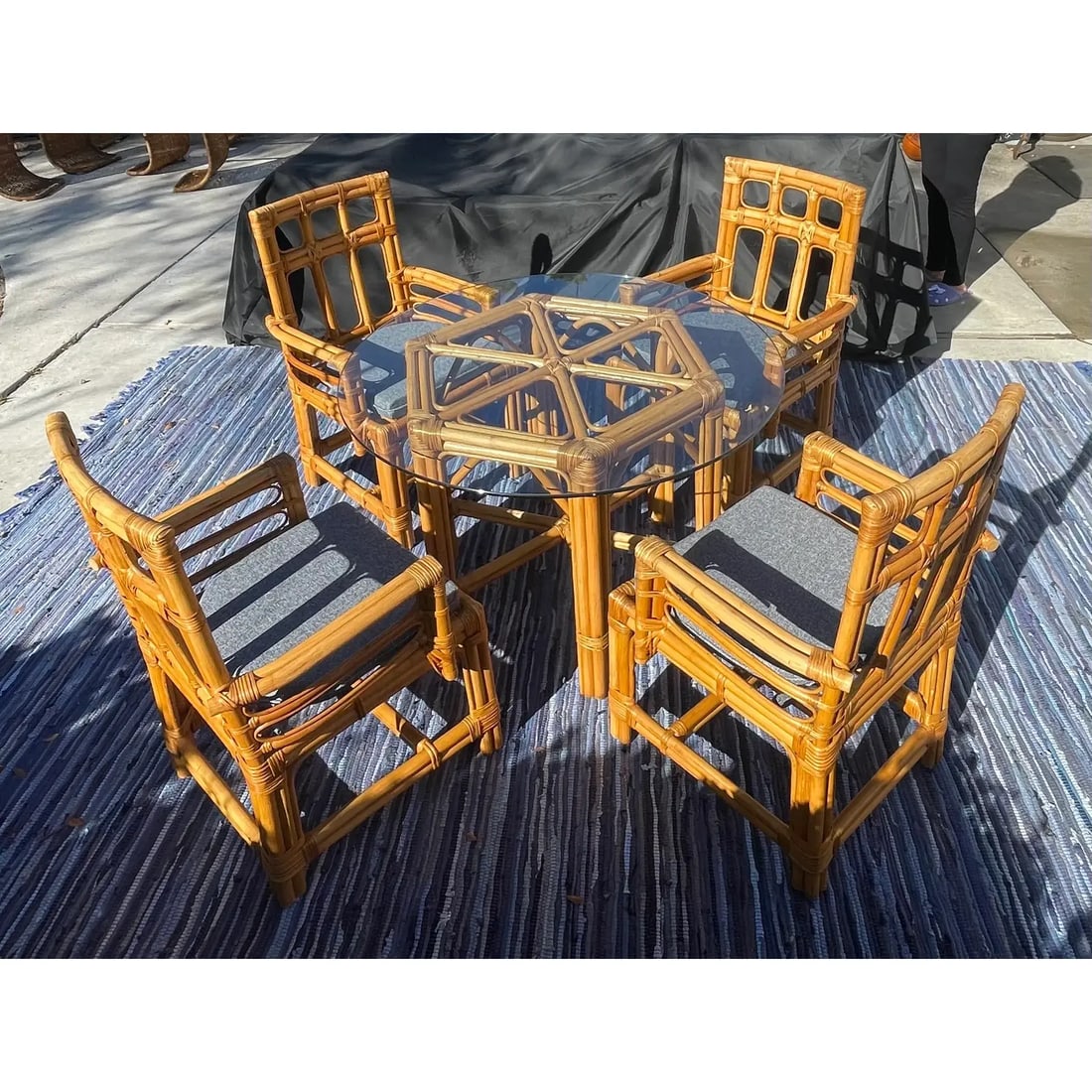 1970s Vintage Rattan Dining Table & Chairs, a Set of 5 - 3