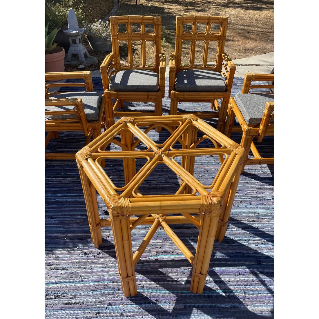 1970s Vintage Rattan Dining Table & Chairs, a Set of 5 - 4